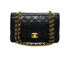 Chanel Vintage Black Lambskin Small Classic 2.55 9” Flap Bag