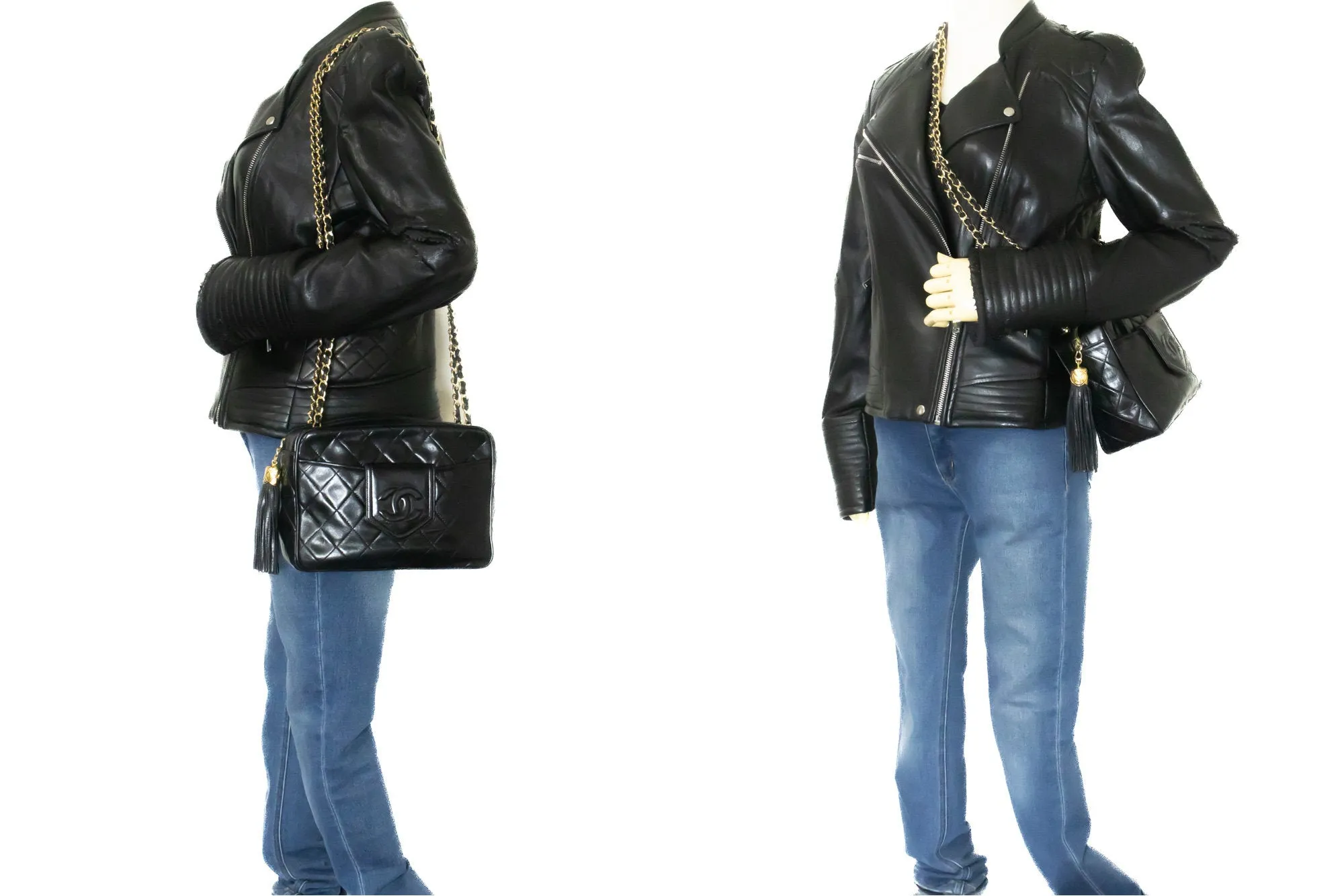 CHANEL Vintage Classic Chain Shoulder Bag Black Quilted Lambskin n17