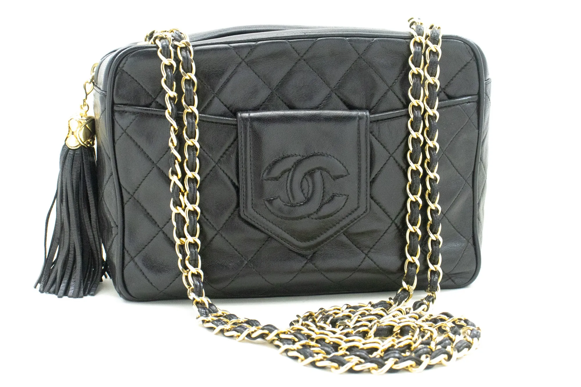 CHANEL Vintage Classic Chain Shoulder Bag Black Quilted Lambskin n17