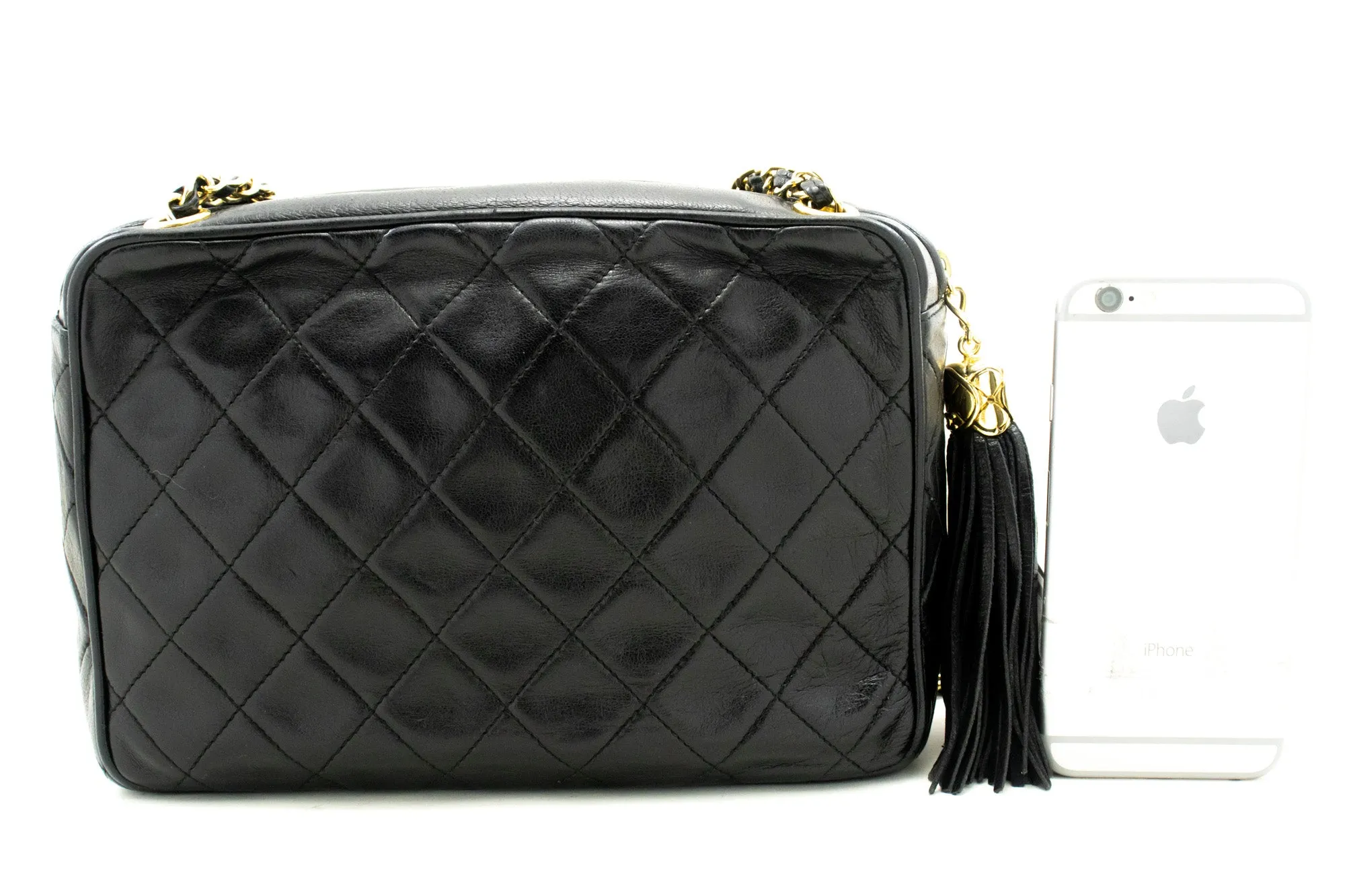 CHANEL Vintage Classic Chain Shoulder Bag Black Quilted Lambskin n17