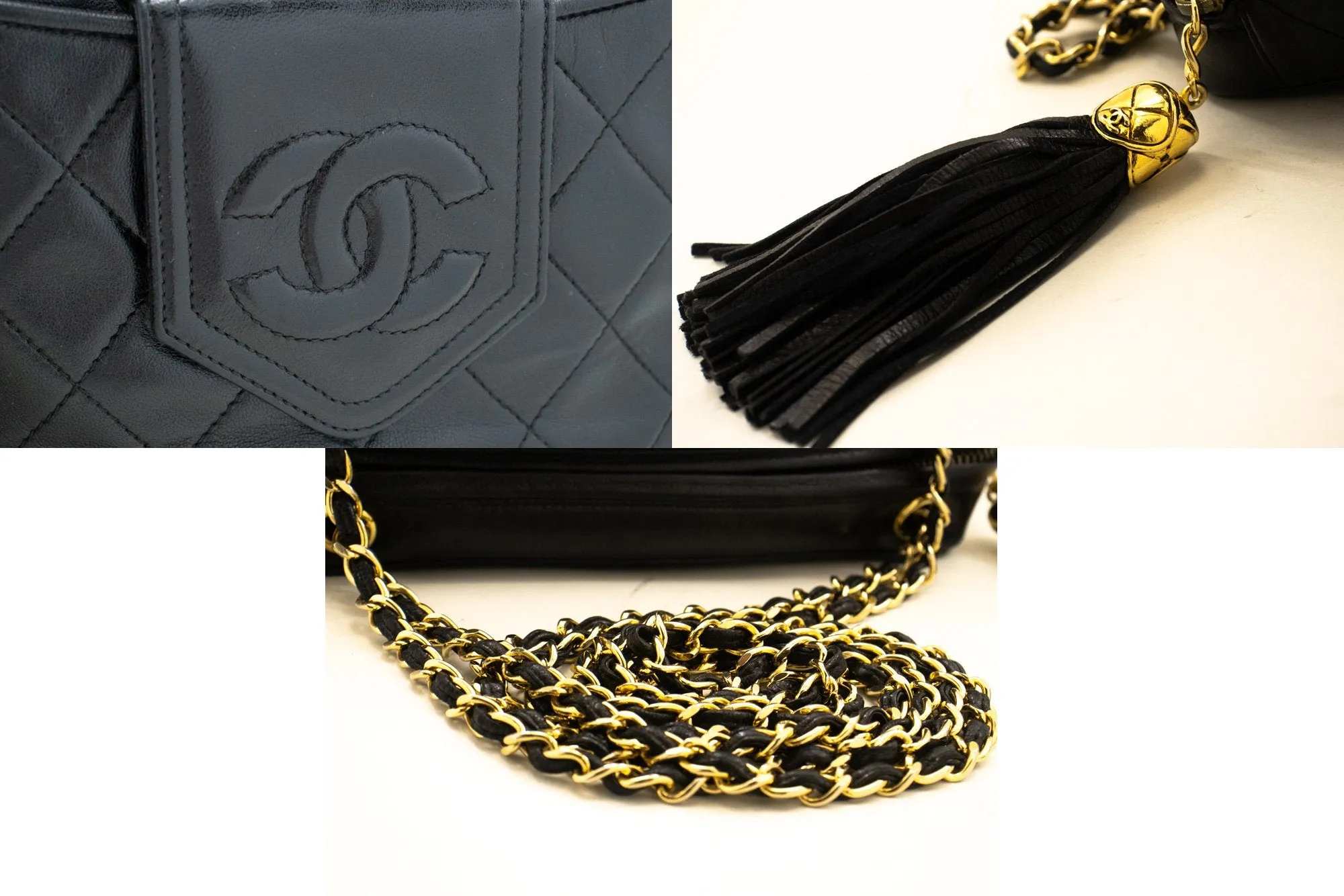 CHANEL Vintage Classic Chain Shoulder Bag Black Quilted Lambskin n17
