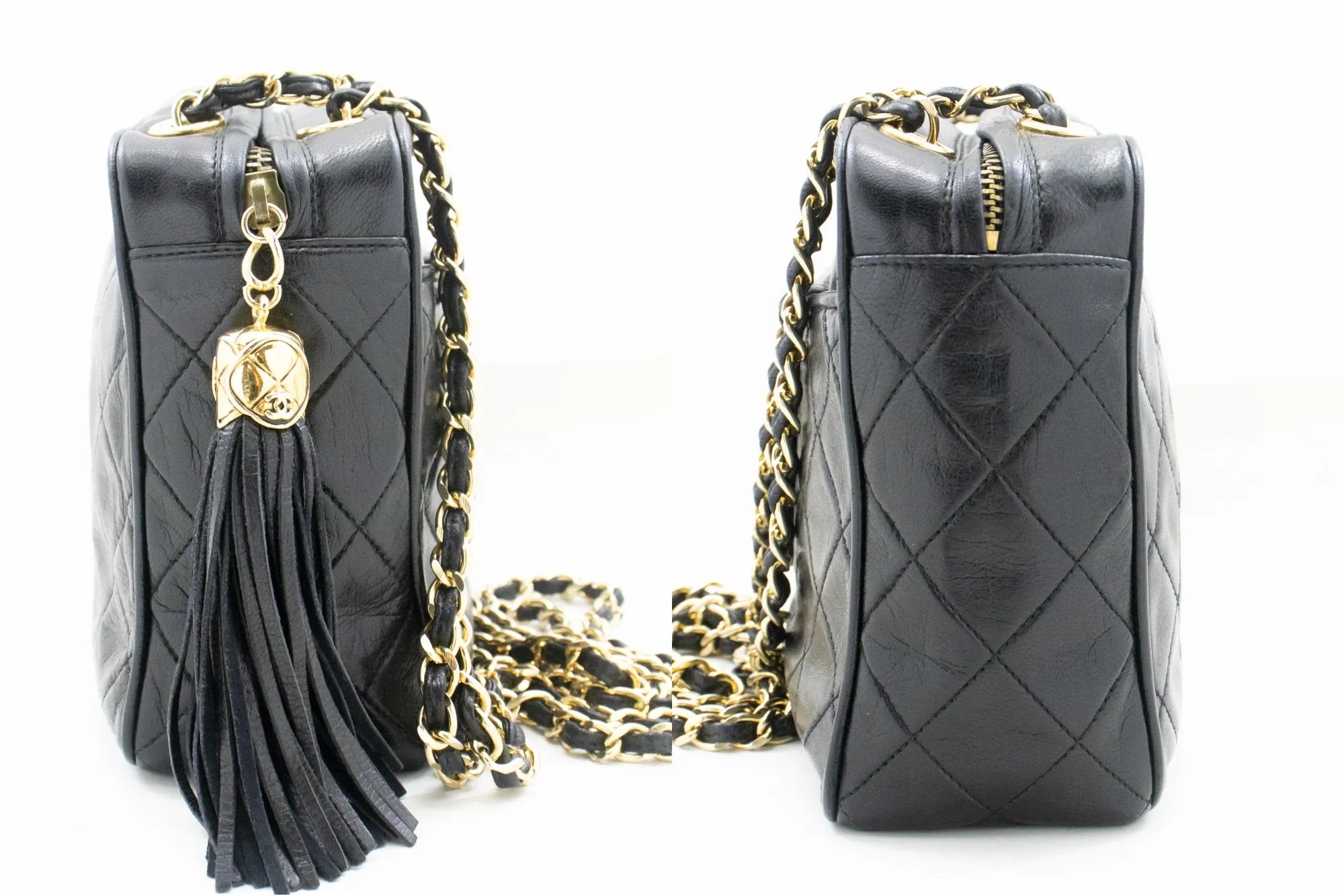 CHANEL Vintage Classic Chain Shoulder Bag Black Quilted Lambskin n17