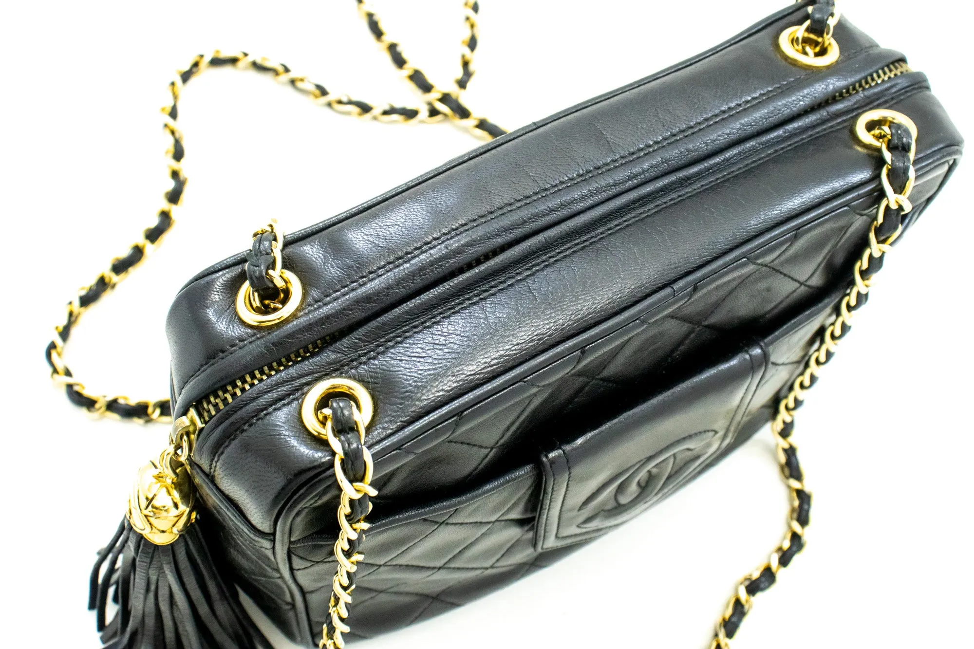 CHANEL Vintage Classic Chain Shoulder Bag Black Quilted Lambskin n17