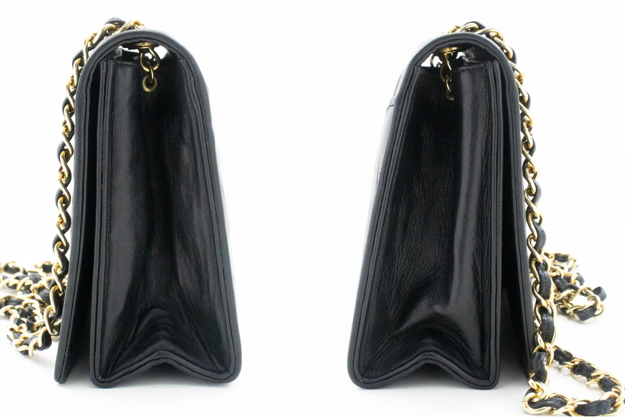CHANEL Vintage Full Flap Chain Shoulder Bag Black Quilted Lambskin n23