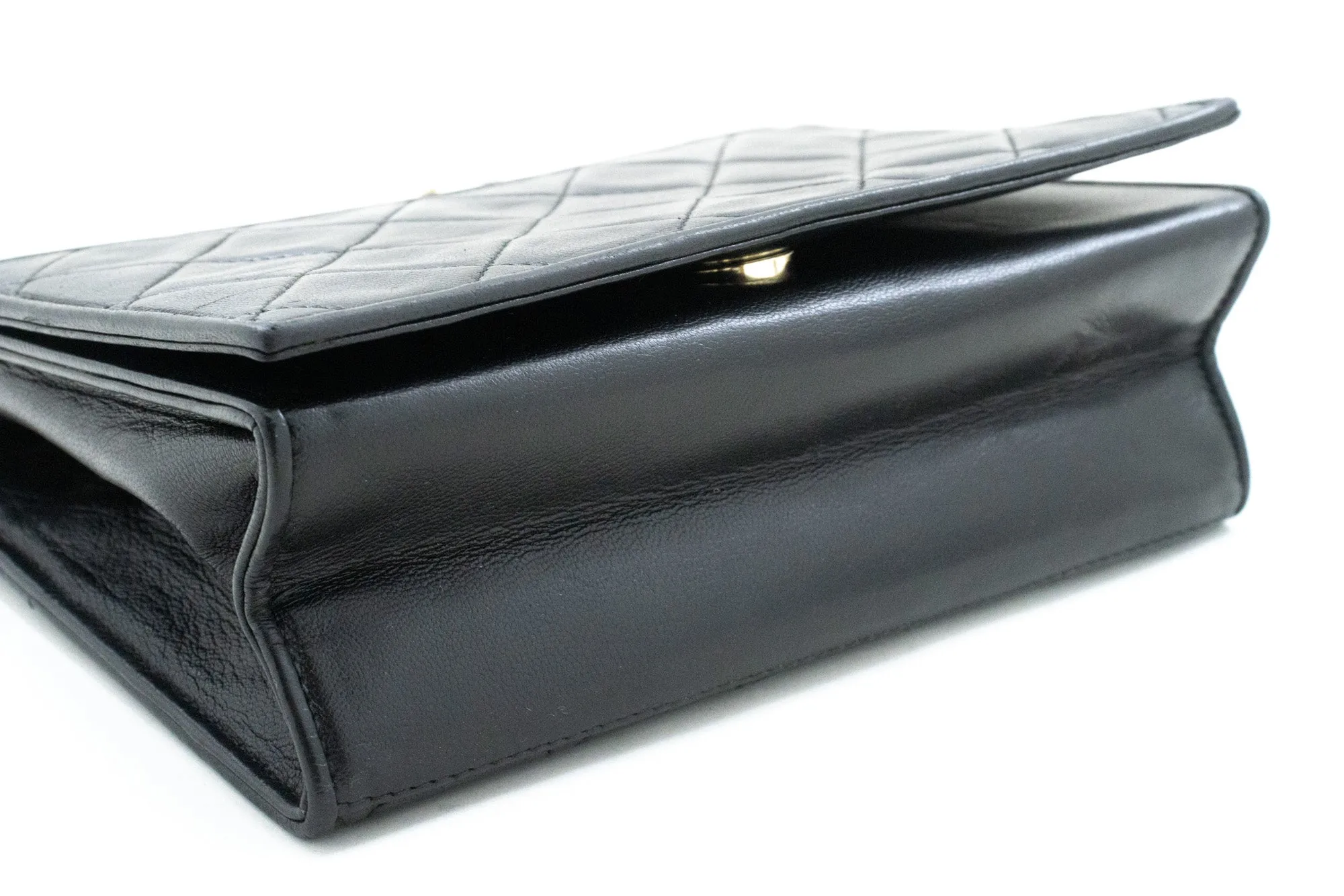 CHANEL Vintage Full Flap Chain Shoulder Bag Black Quilted Lambskin n23