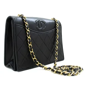 CHANEL Vintage Full Flap Chain Shoulder Bag Black Quilted Lambskin n23