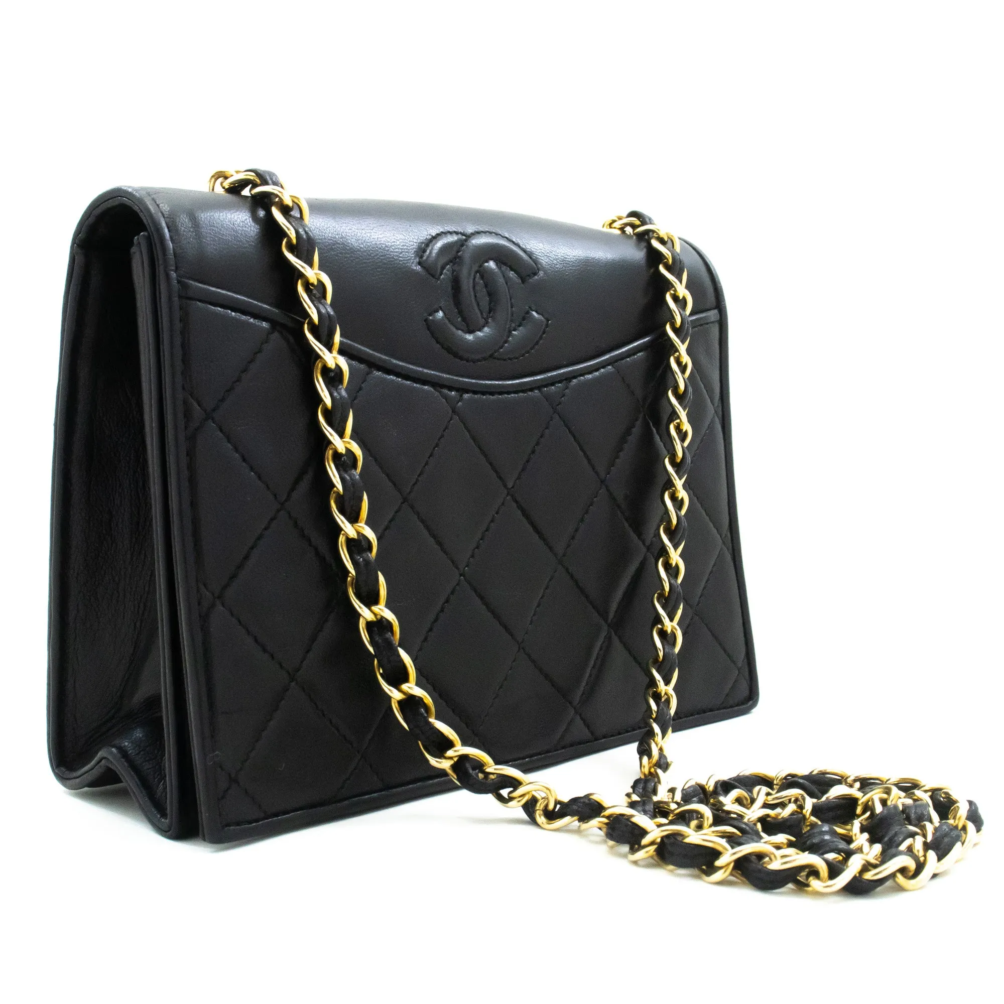 CHANEL Vintage Full Flap Chain Shoulder Bag Black Quilted Lambskin n23