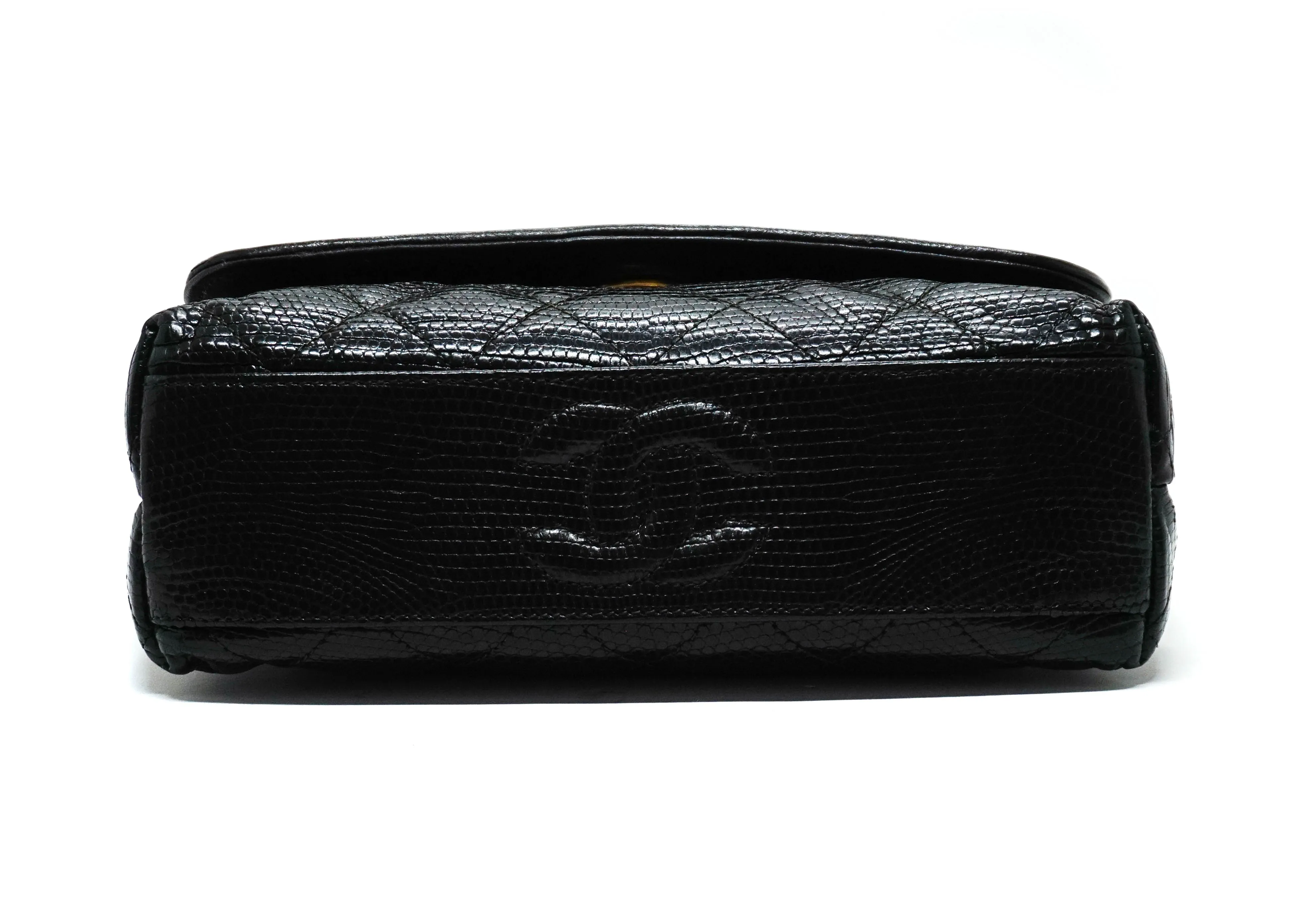 Chanel Vintage Rare Black Lizard Mini Flap Bag