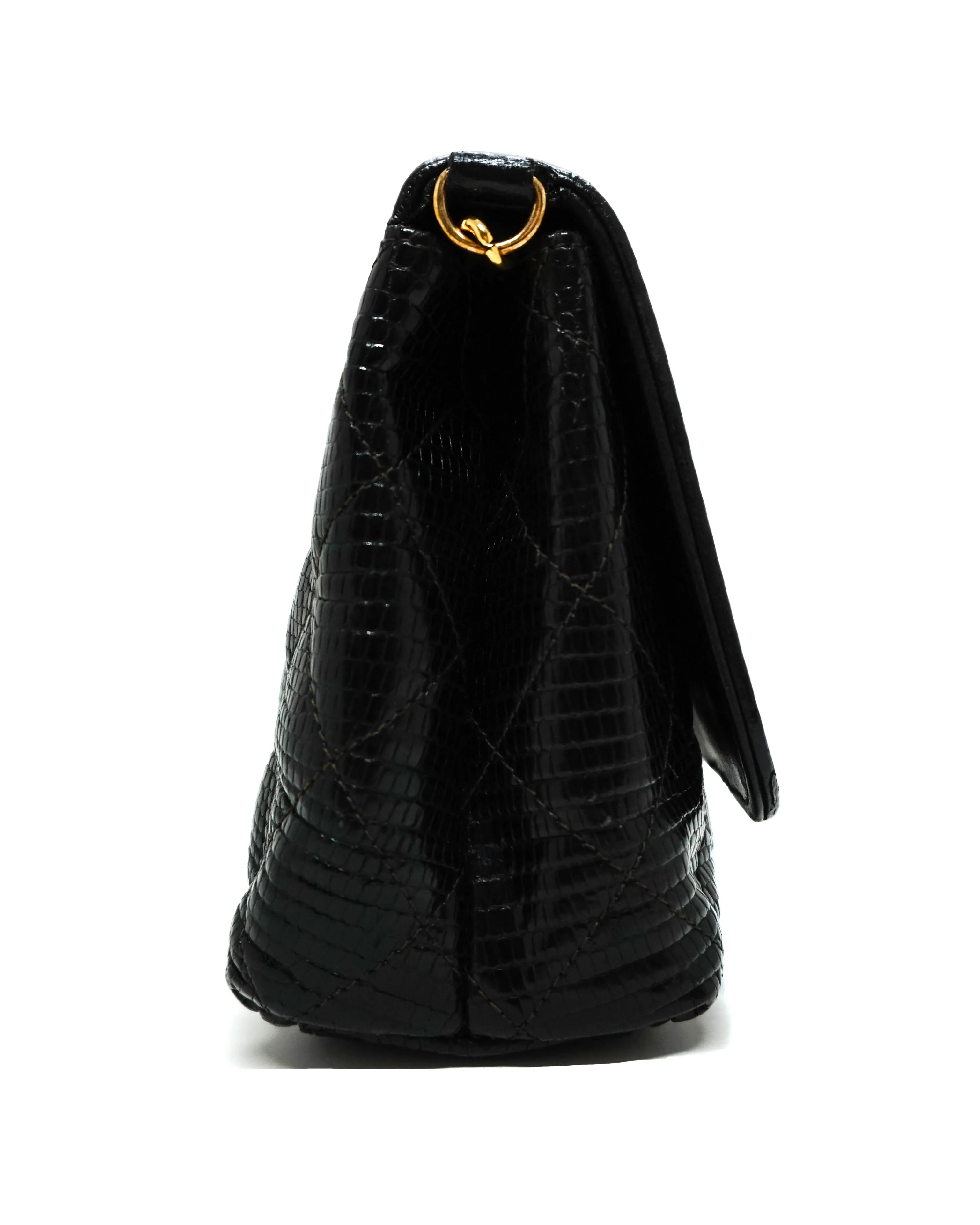 Chanel Vintage Rare Black Lizard Mini Flap Bag