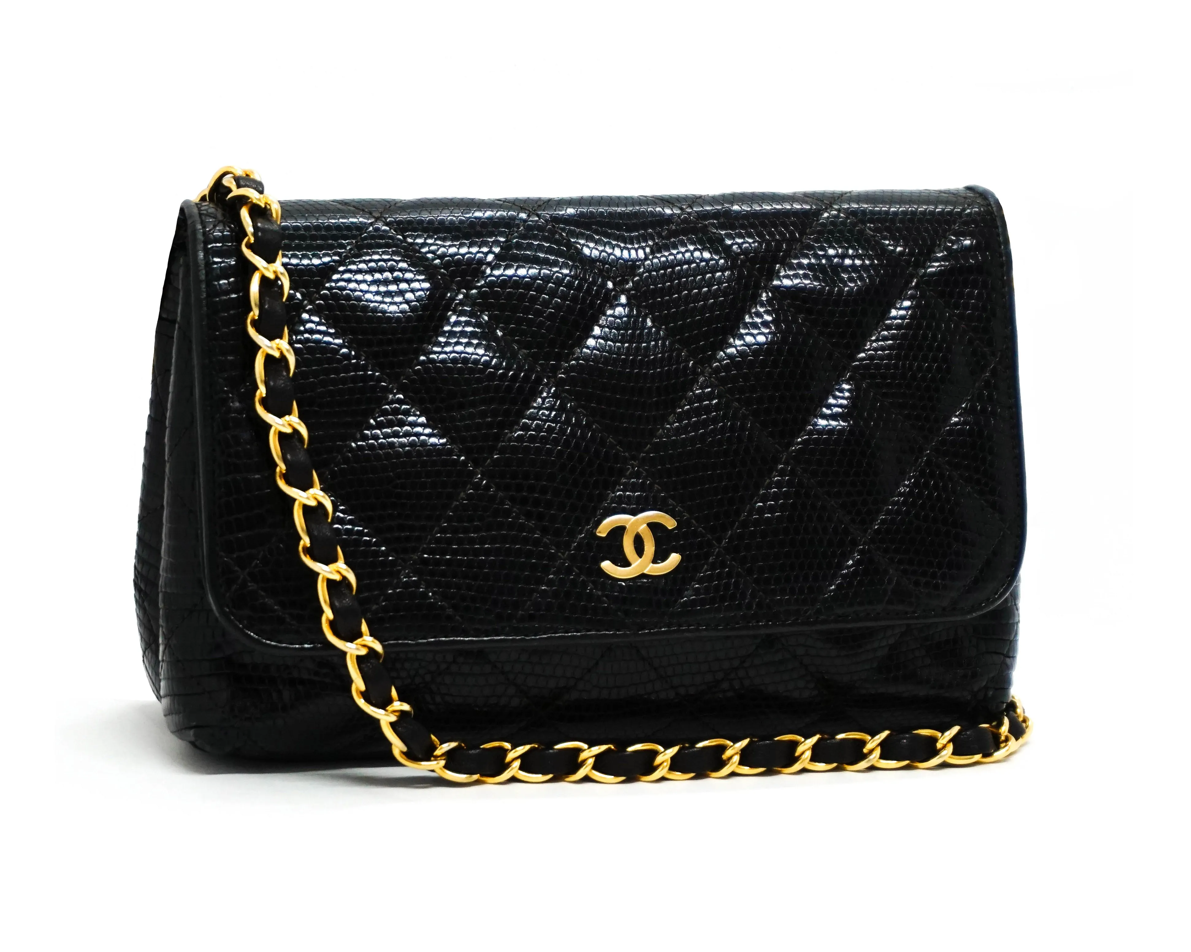 Chanel Vintage Rare Black Lizard Mini Flap Bag