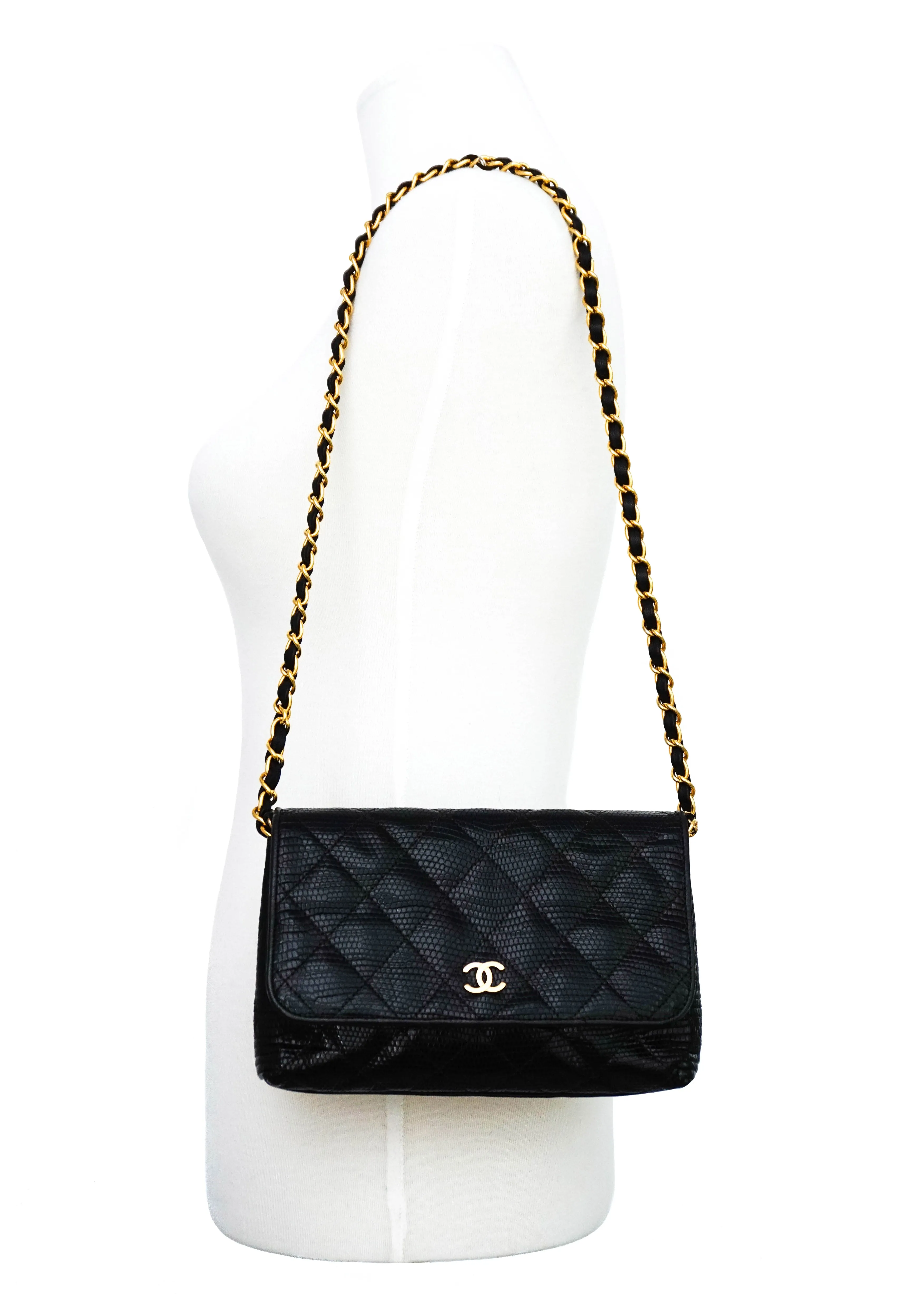 Chanel Vintage Rare Black Lizard Mini Flap Bag