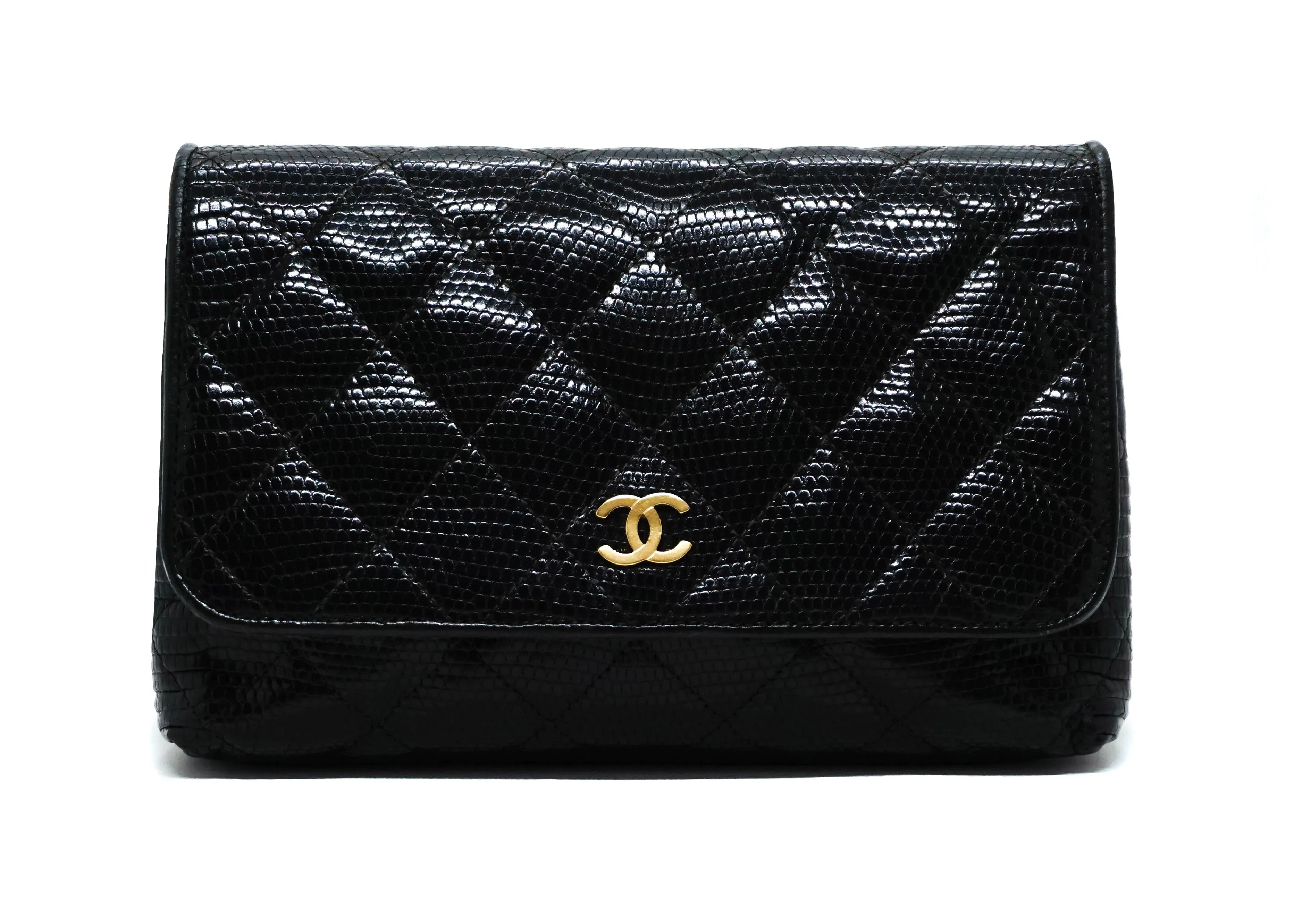 Chanel Vintage Rare Black Lizard Mini Flap Bag