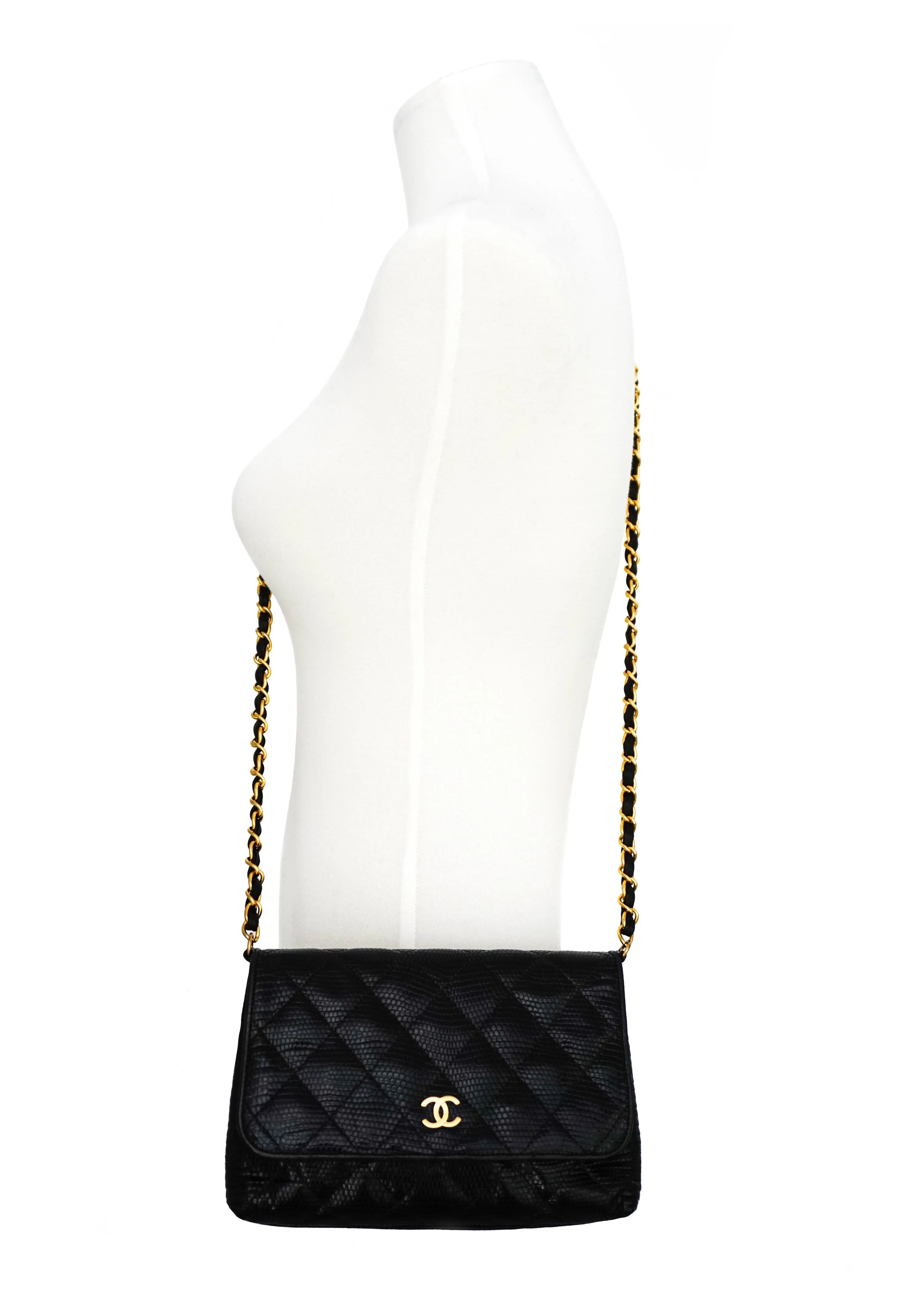Chanel Vintage Rare Black Lizard Mini Flap Bag