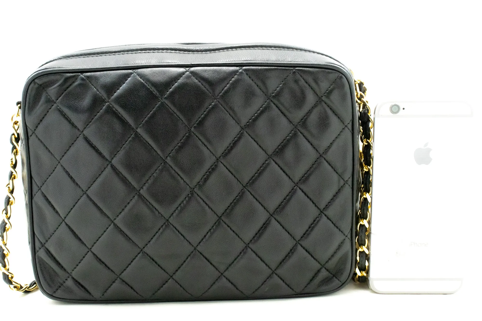 CHANEL Vintage Tassel Chain Shoulder Bag Black Quilted Zipper Lamb n19