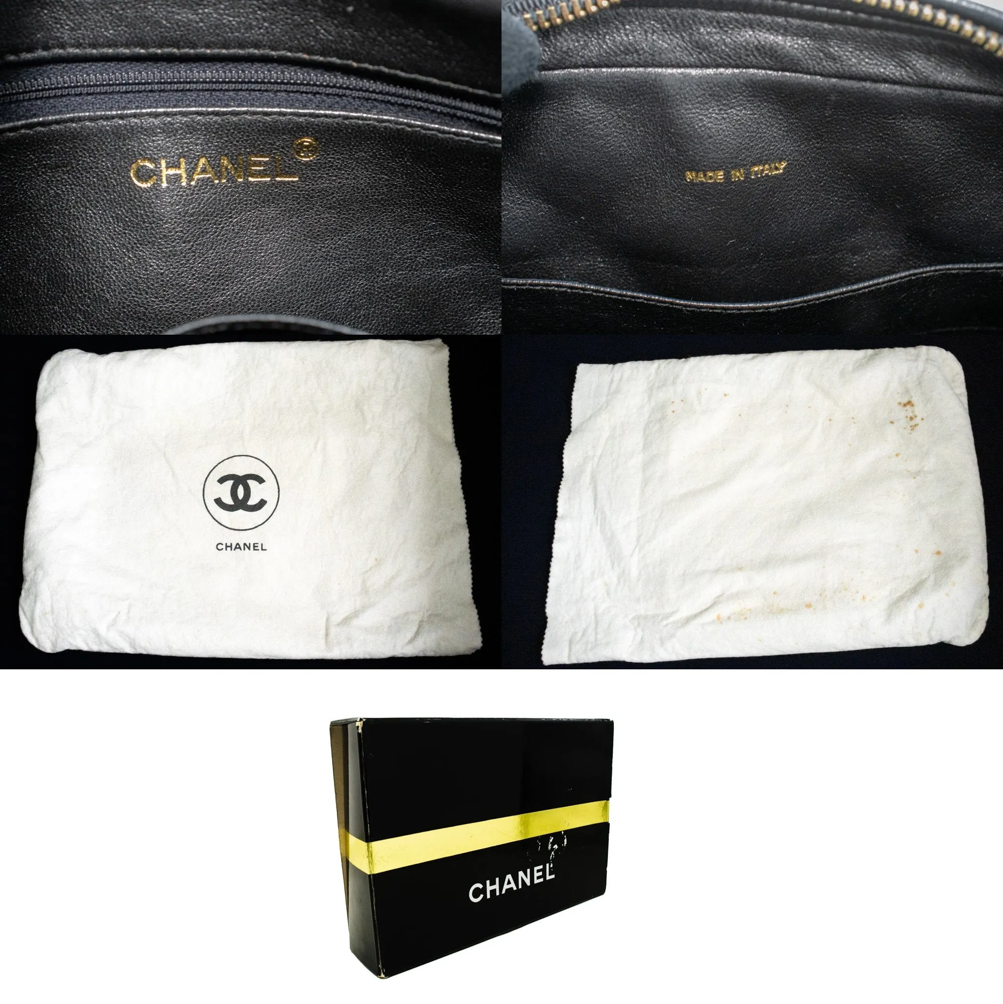 CHANEL Vintage Tassel Chain Shoulder Bag Black Quilted Zipper Lamb n19