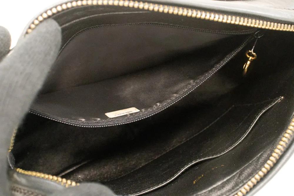 CHANEL Vintage Tassel Chain Shoulder Bag Black Quilted Zipper Lamb n19