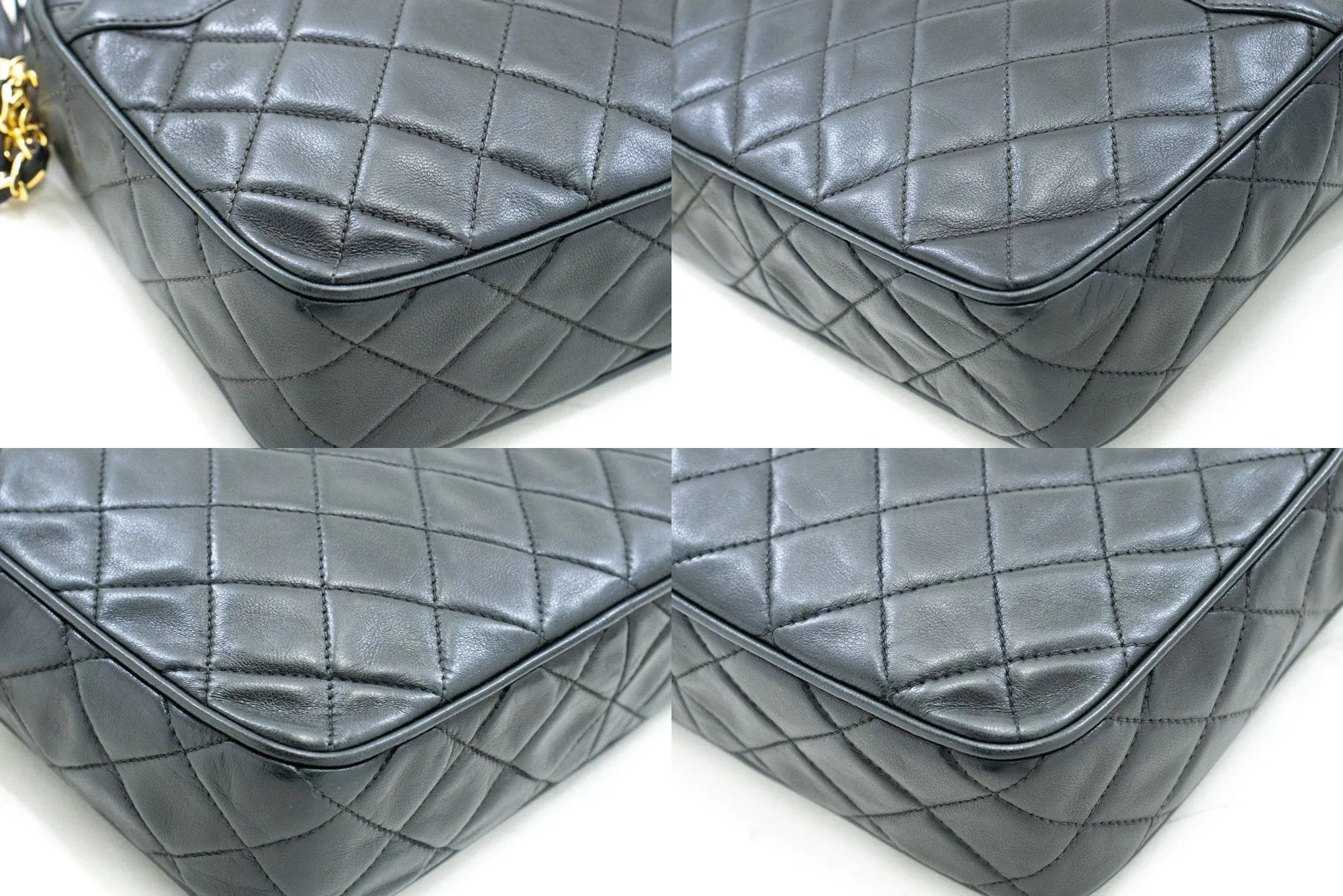CHANEL Vintage Tassel Chain Shoulder Bag Black Quilted Zipper Lamb n19