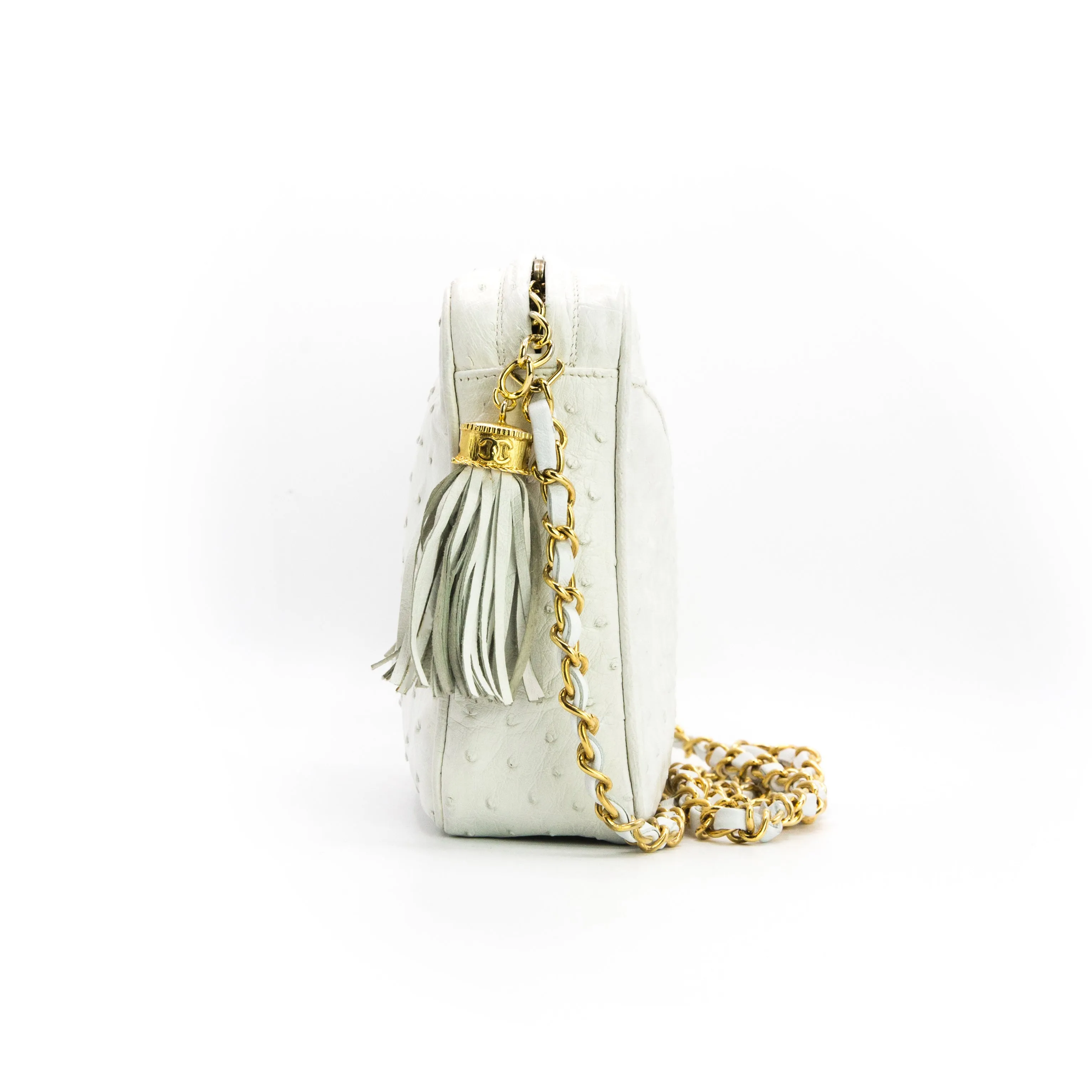 Chanel Vintage White Ostrich Camera Bag