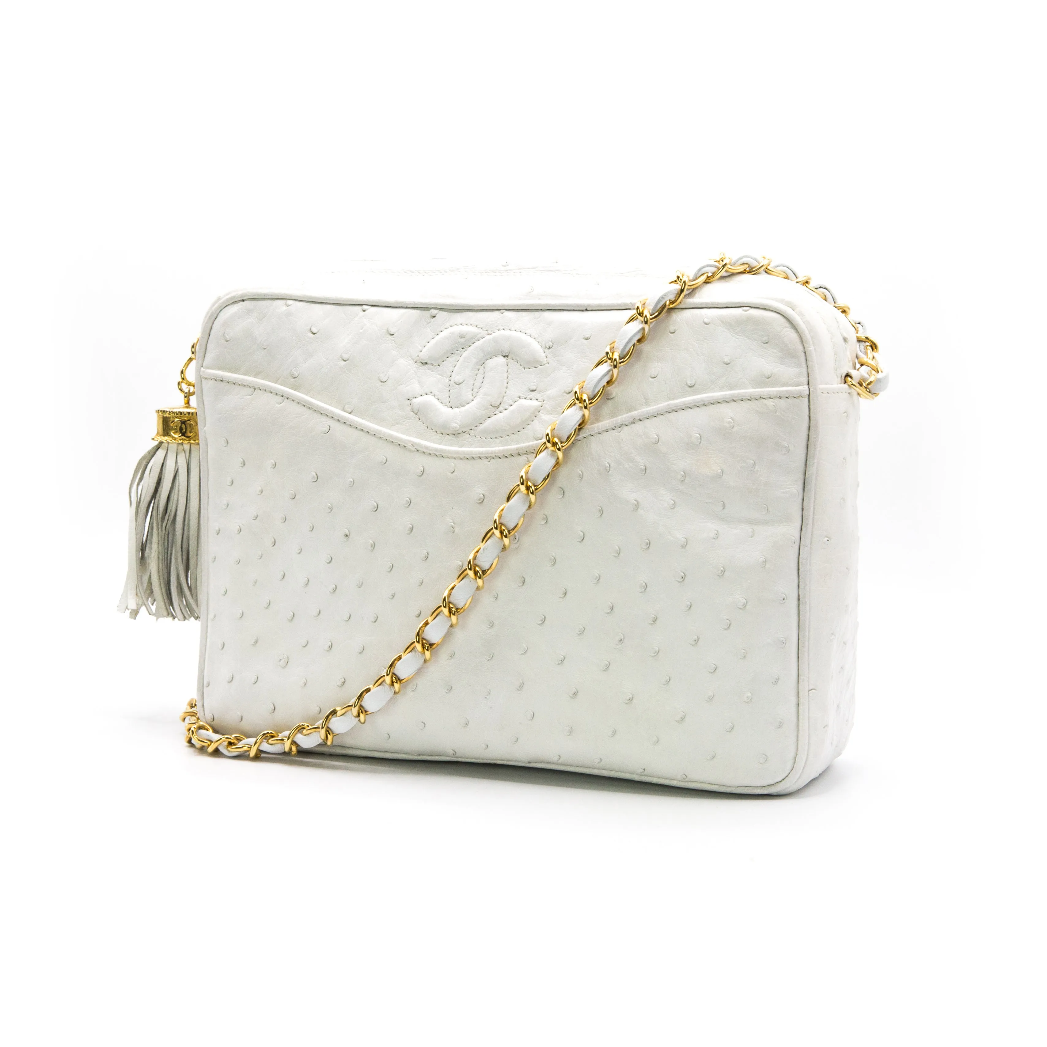 Chanel Vintage White Ostrich Camera Bag