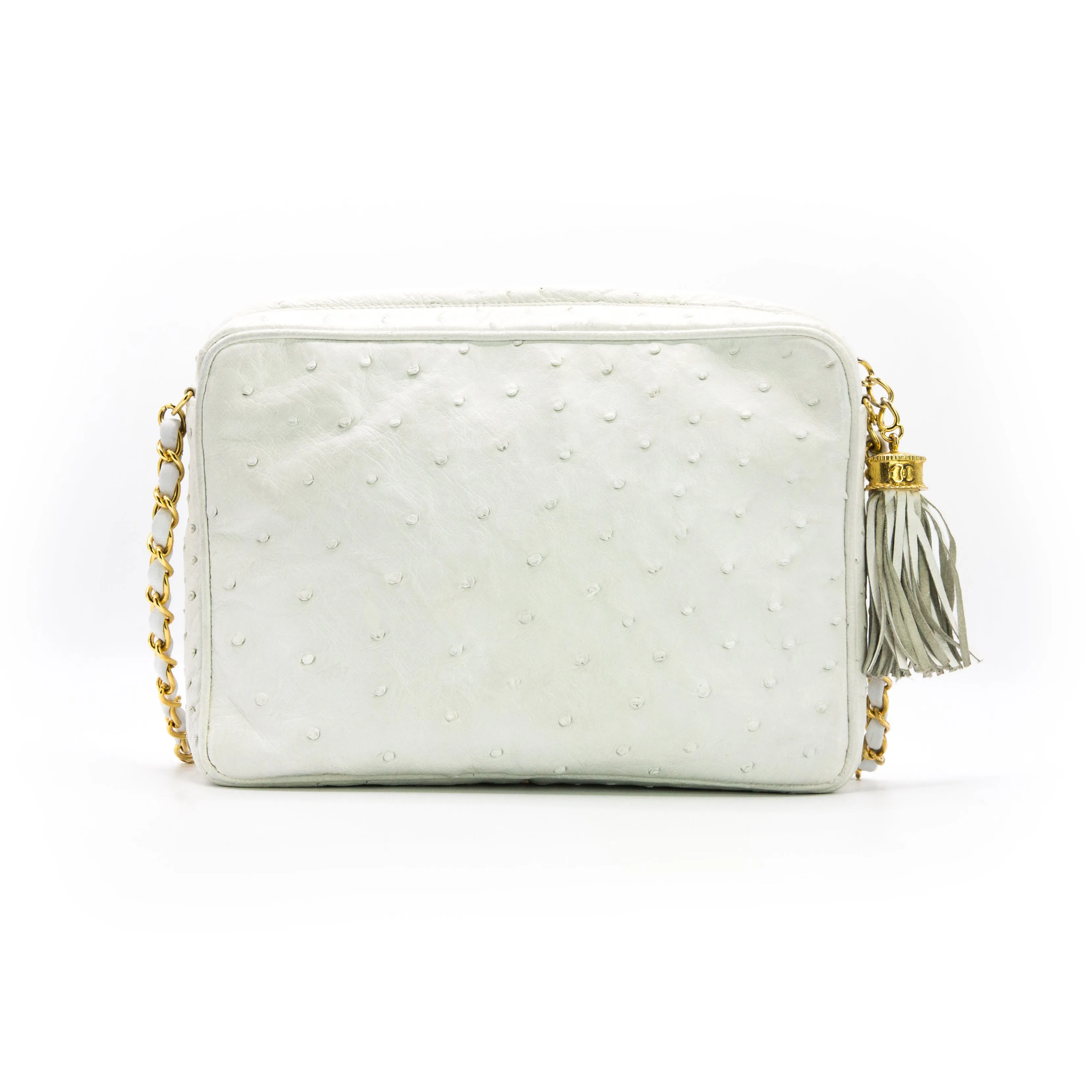 Chanel Vintage White Ostrich Camera Bag