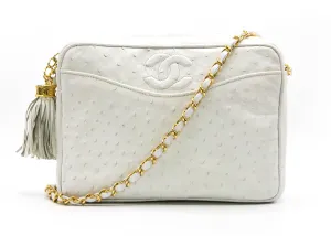 Chanel Vintage White Ostrich Camera Bag