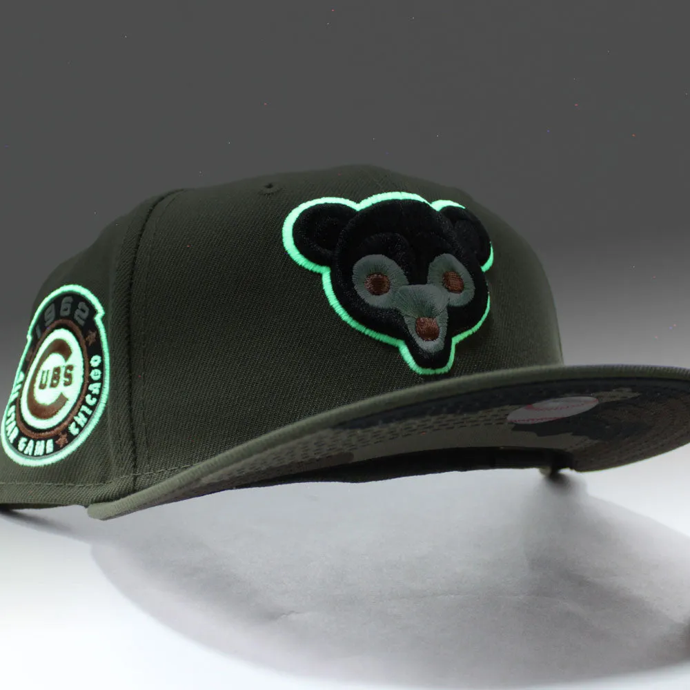 Chicago Cubs 1962 All Star Game New Era 59Fifty Fitted Hat (Zombie Pack Pack GITD Olive Camo Under Brim)