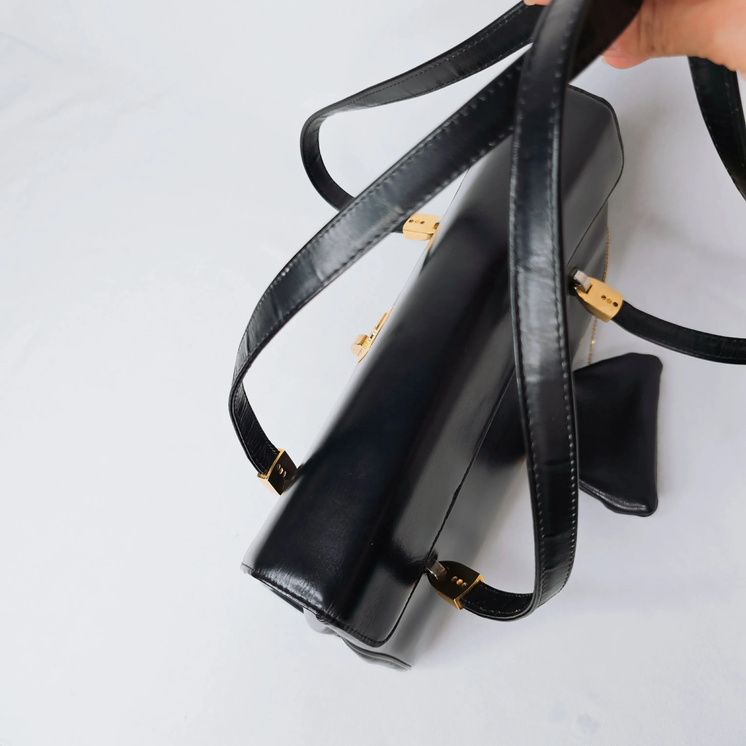 Christian Dior Black Leather Shoulder Flap Bag with Coin Purse