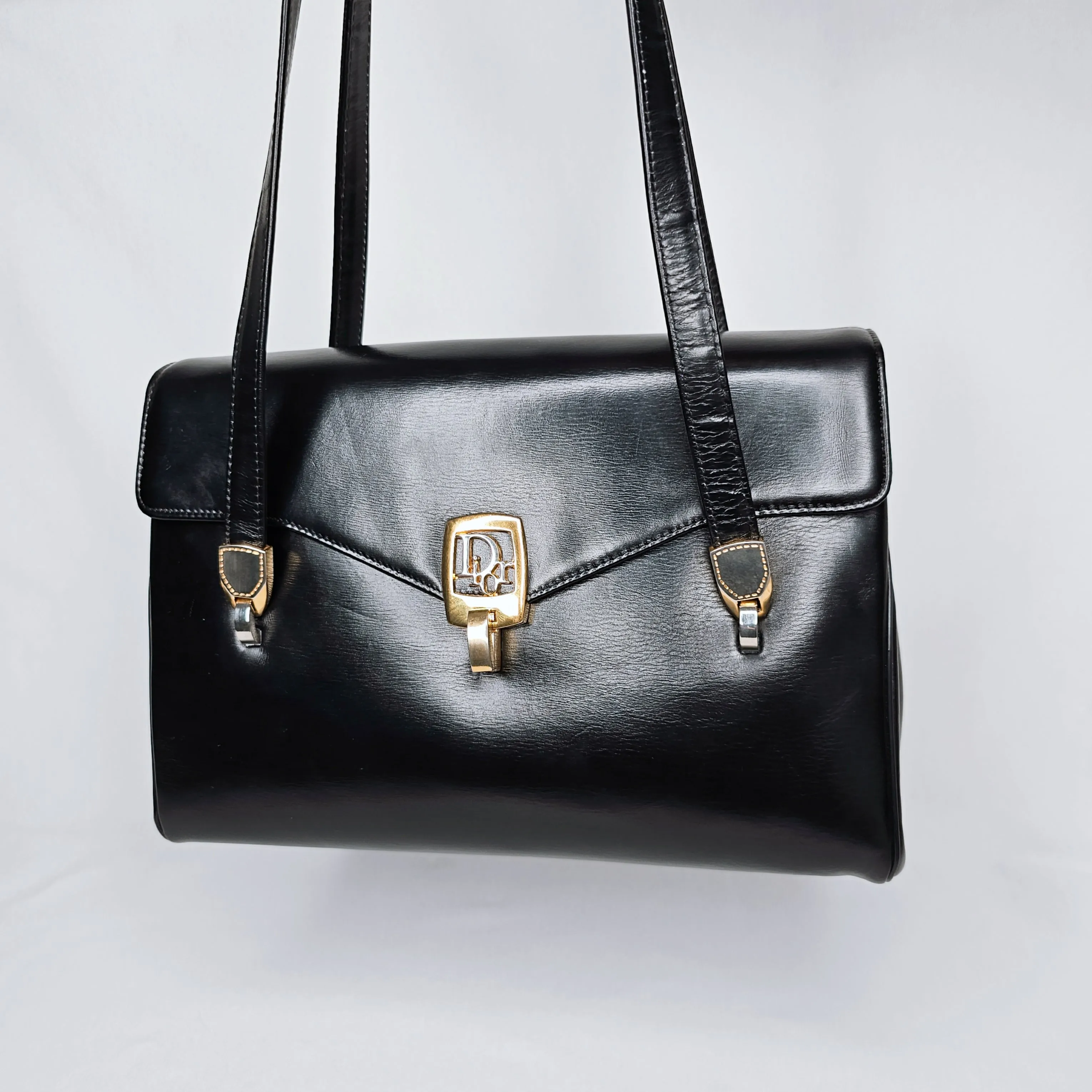 Christian Dior Black Leather Shoulder Flap Bag with Coin Purse