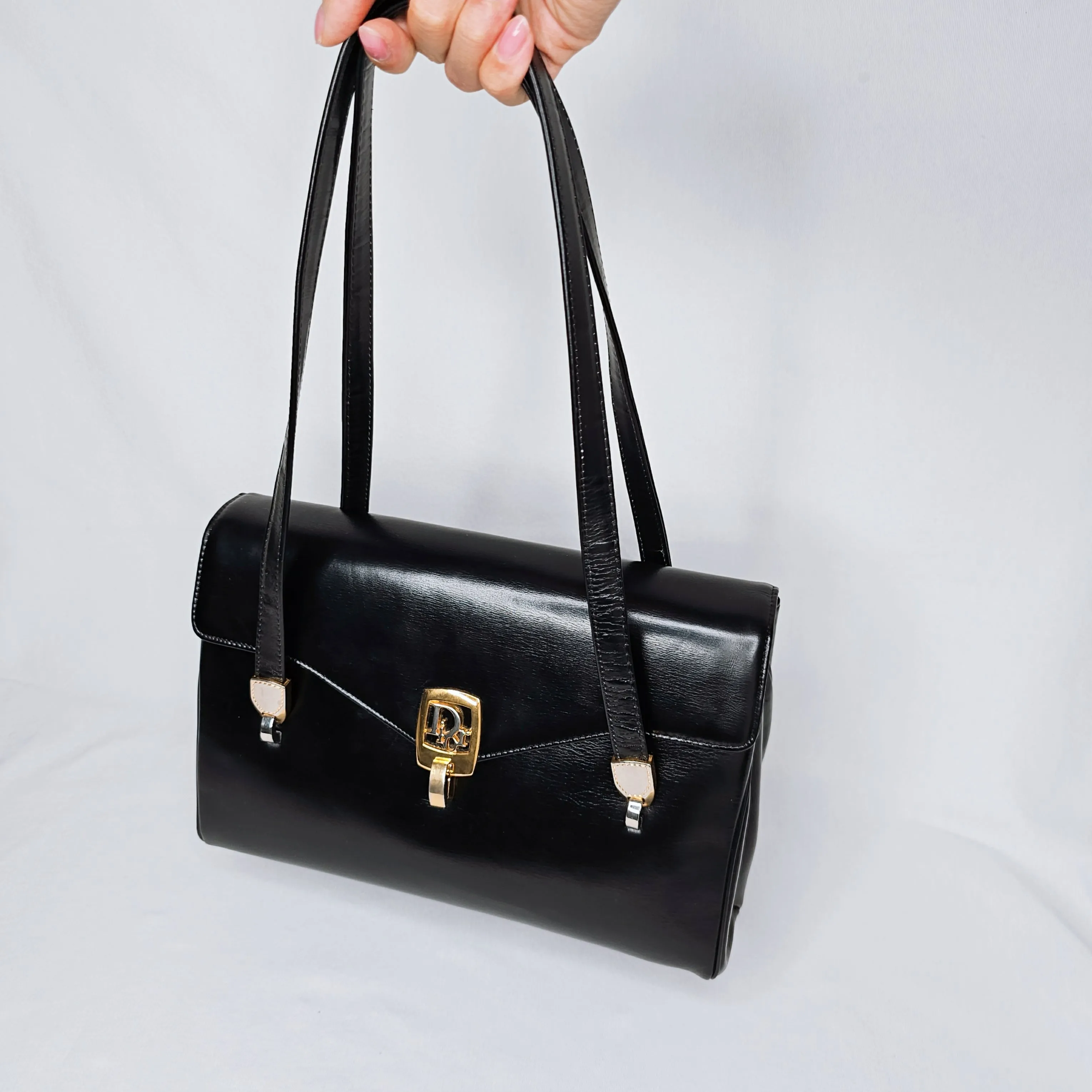Christian Dior Black Leather Shoulder Flap Bag with Coin Purse