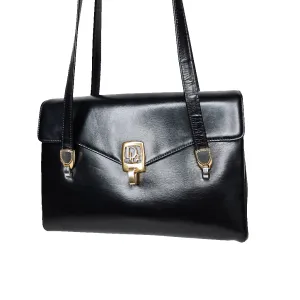 Christian Dior Black Leather Shoulder Flap Bag with Coin Purse