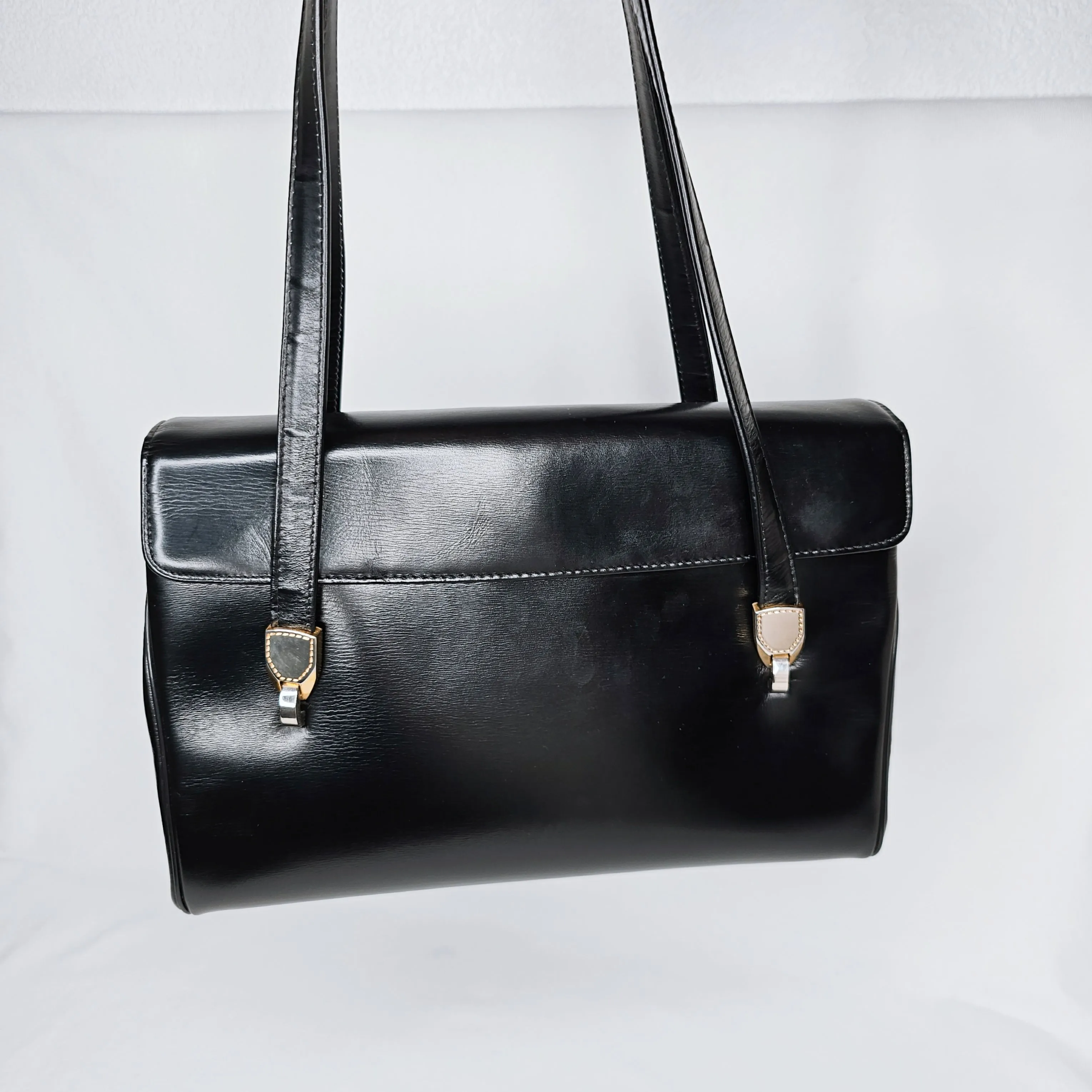 Christian Dior Black Leather Shoulder Flap Bag with Coin Purse