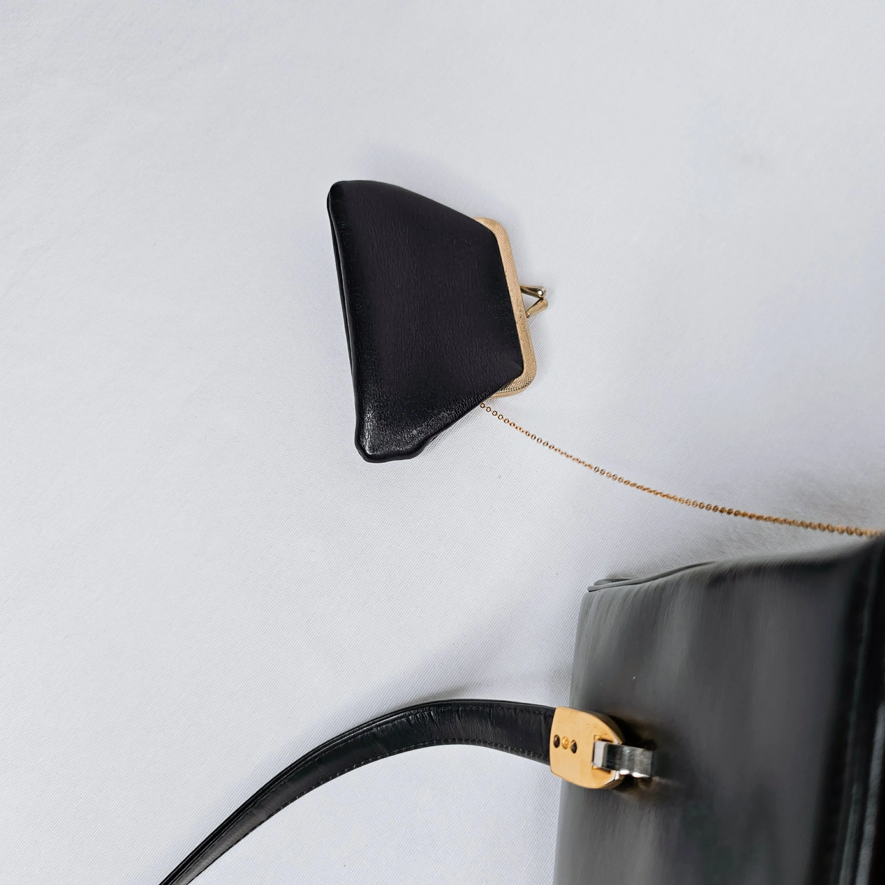 Christian Dior Black Leather Shoulder Flap Bag with Coin Purse