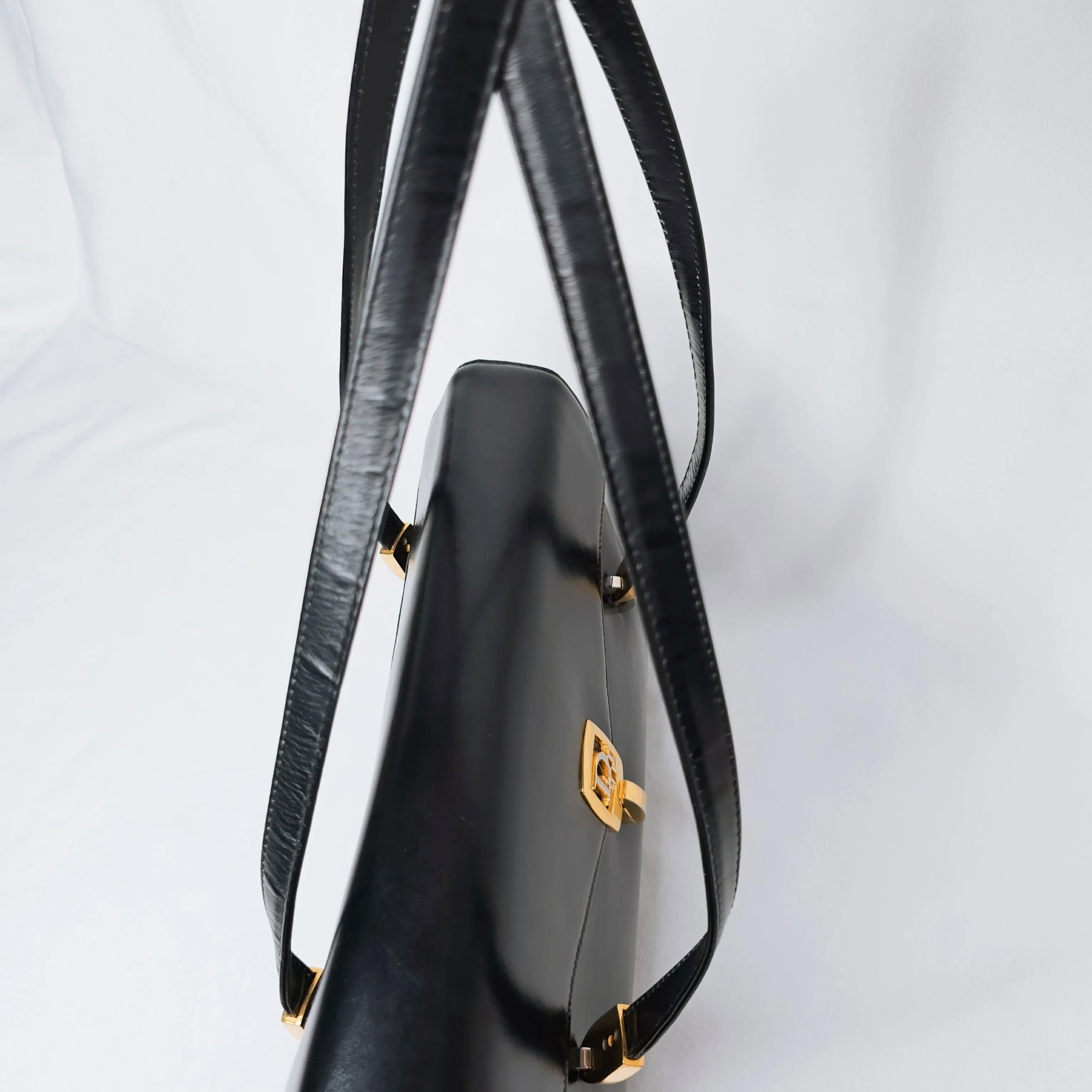 Christian Dior Black Leather Shoulder Flap Bag with Coin Purse