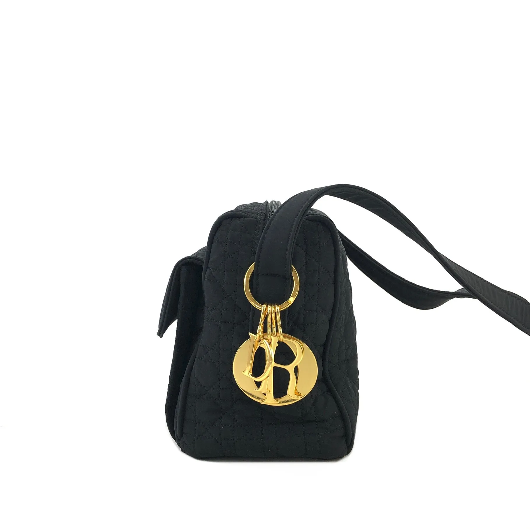 Christian Dior Cannage Logo Motif Charm Nylon Shoulder bag Black Vintage e7e3wt