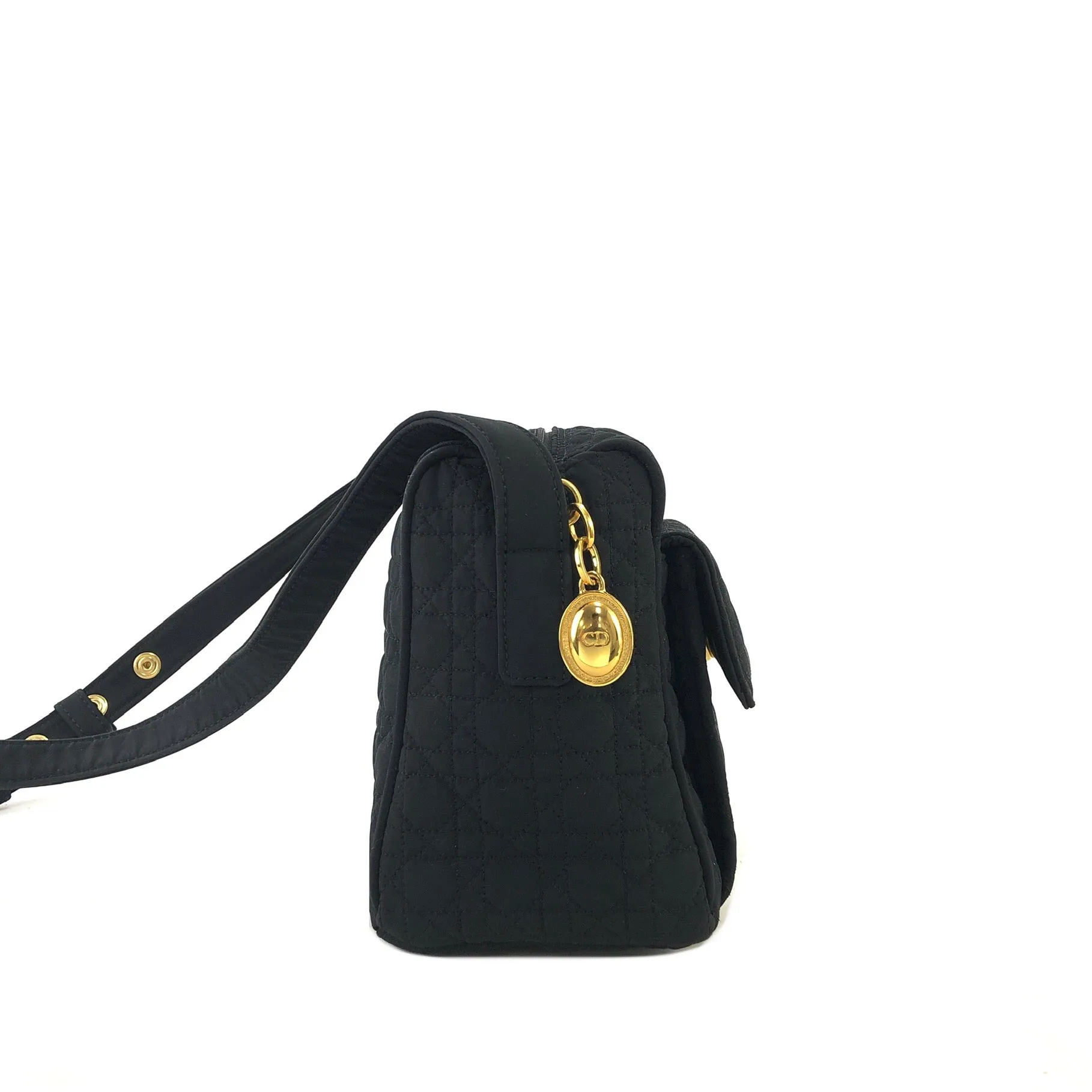 Christian Dior Cannage Logo Motif Charm Nylon Shoulder bag Black Vintage e7e3wt