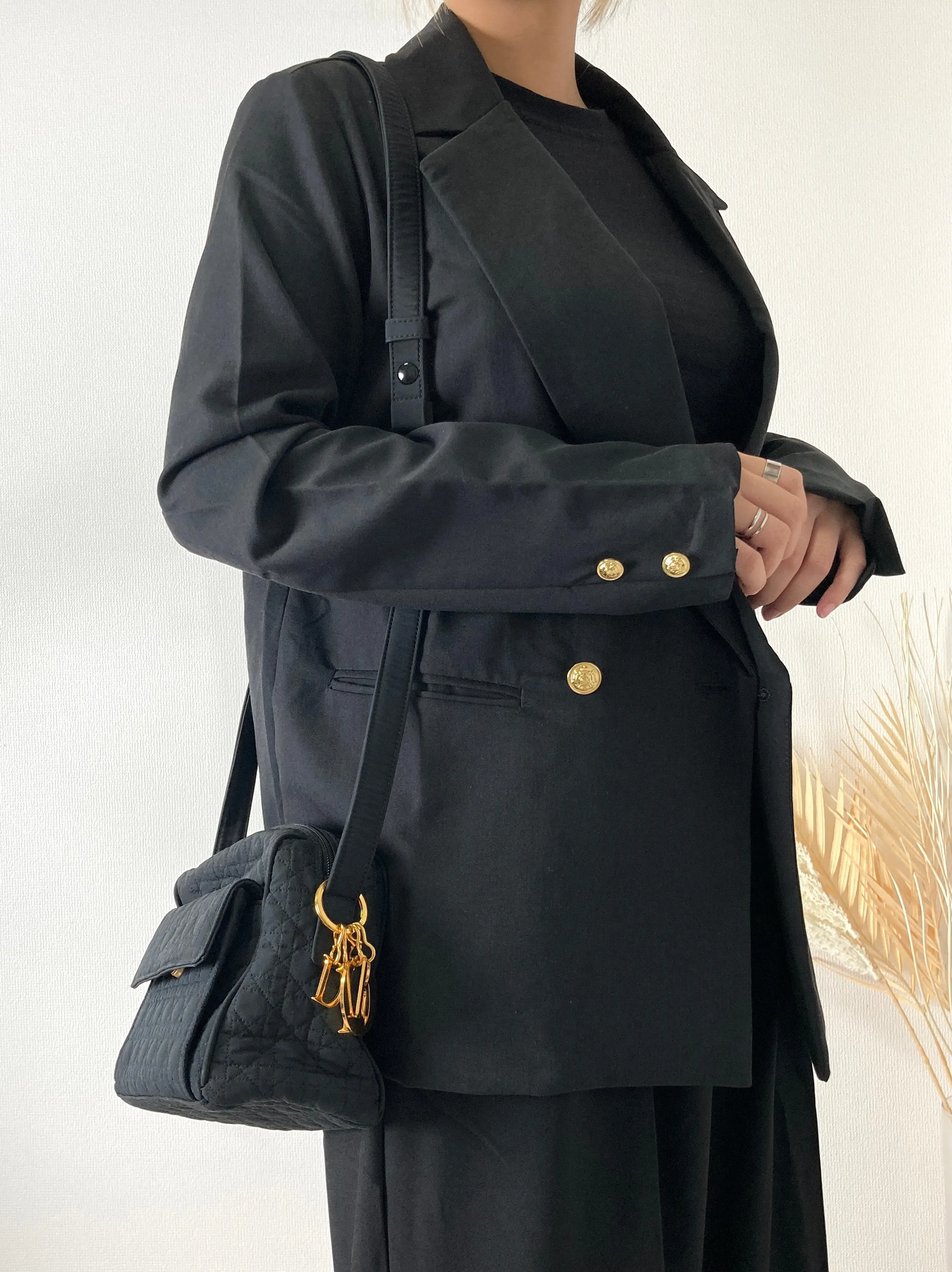 Christian Dior Cannage Logo Motif Charm Nylon Shoulder bag Black Vintage e7e3wt