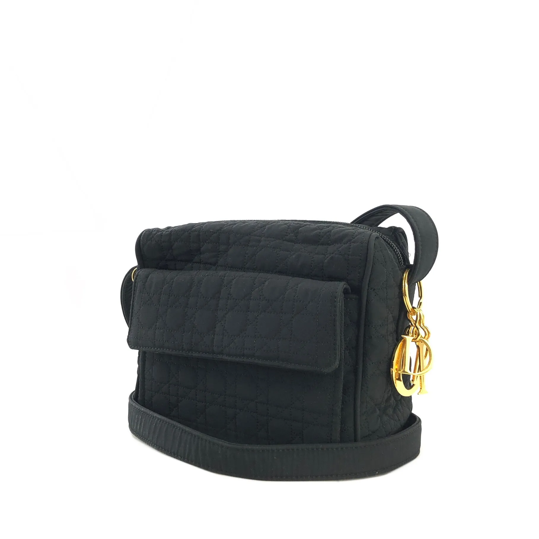 Christian Dior Cannage Logo Motif Charm Nylon Shoulder bag Black Vintage e7e3wt