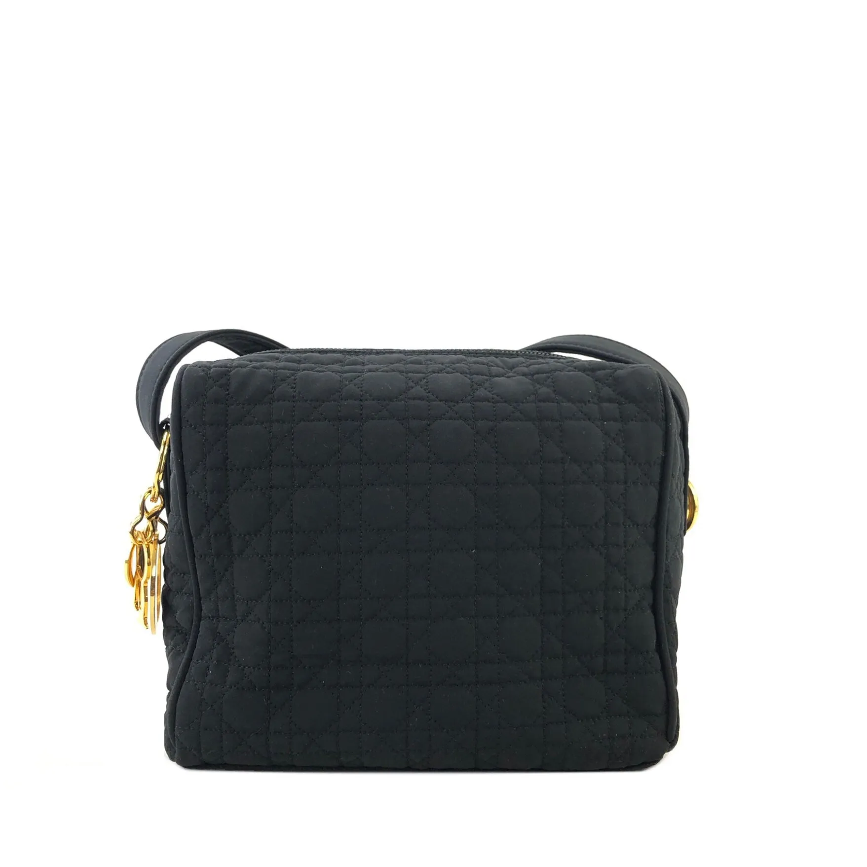 Christian Dior Cannage Logo Motif Charm Nylon Shoulder bag Black Vintage e7e3wt