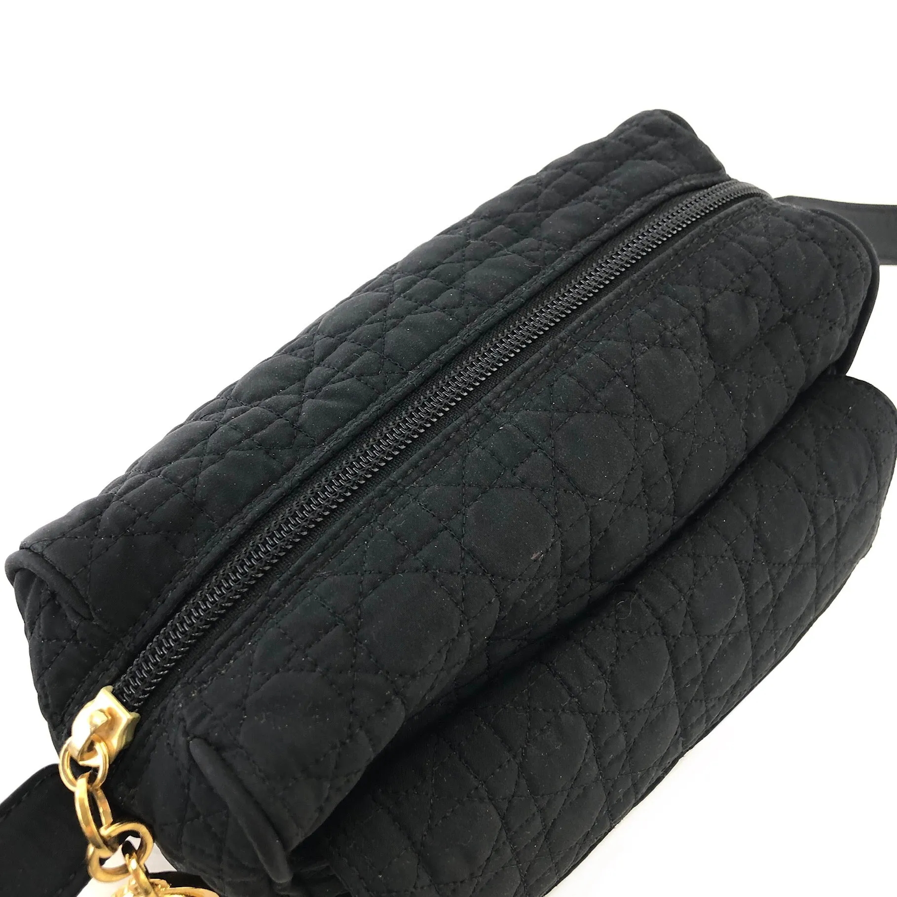 Christian Dior Cannage Logo Motif Charm Nylon Shoulder bag Black Vintage e7e3wt