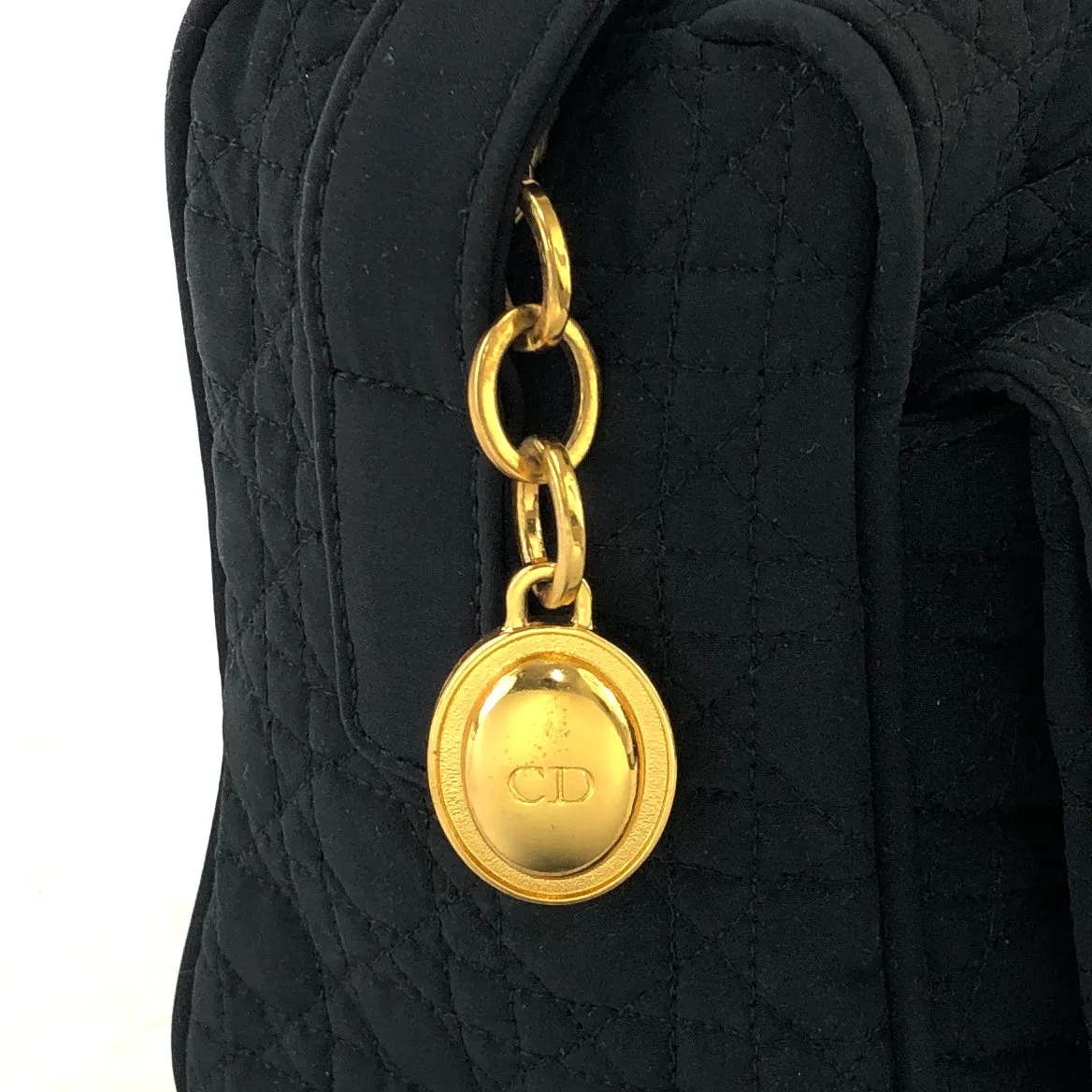 Christian Dior Cannage Logo Motif Charm Nylon Shoulder bag Black Vintage e7e3wt