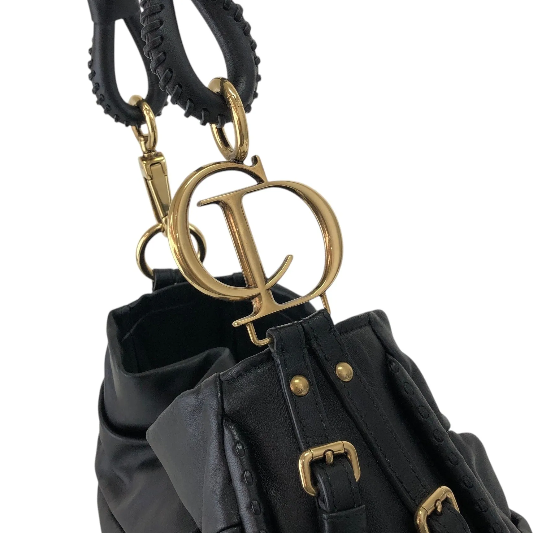 Christian Dior CD Logo Motif Shoulder bag Black Vintage t8bvsc