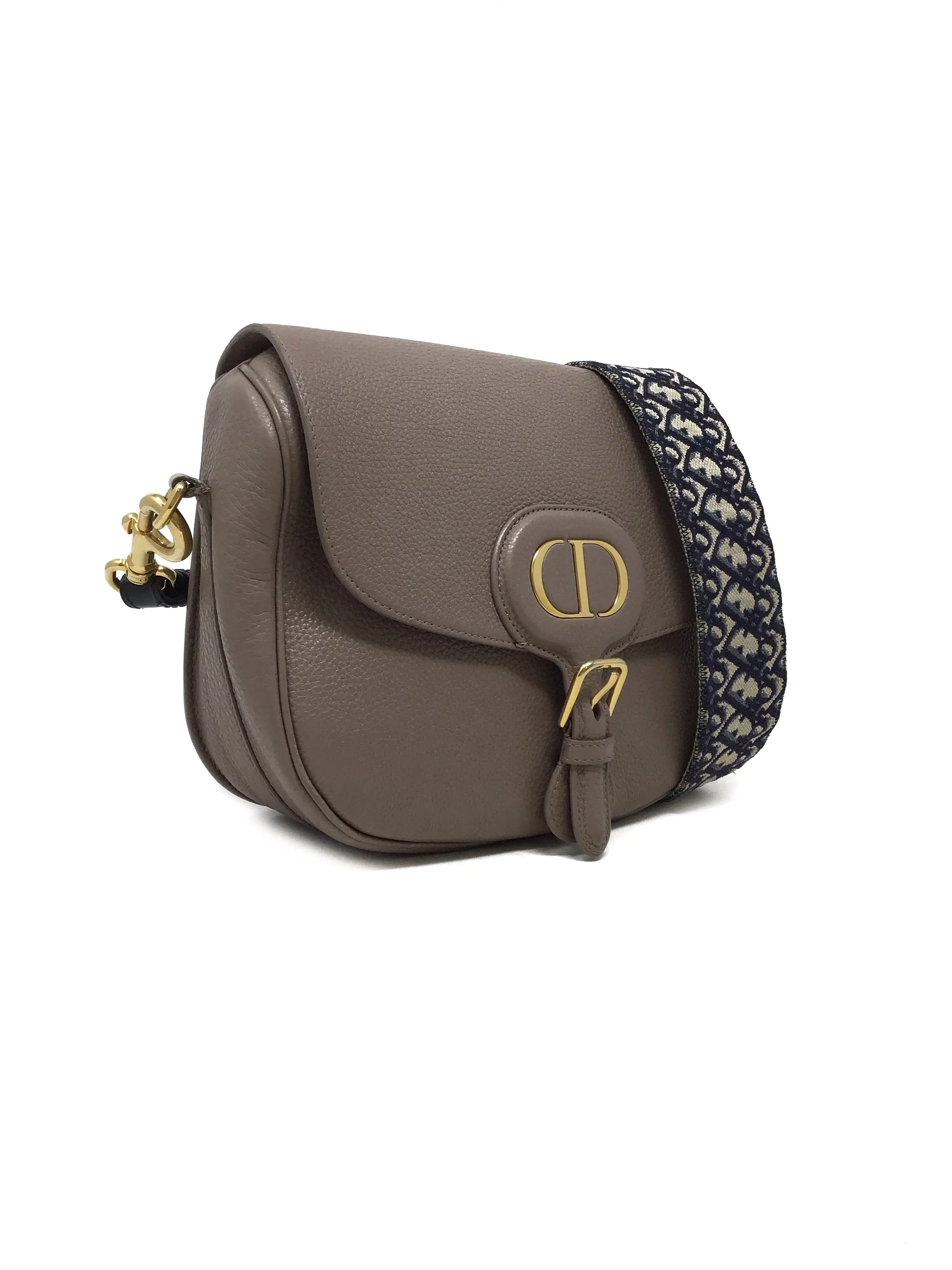 Christian Dior LG 'Bobby' Grained Calfskin W/Blue Dior Oblique Embroidered Strap