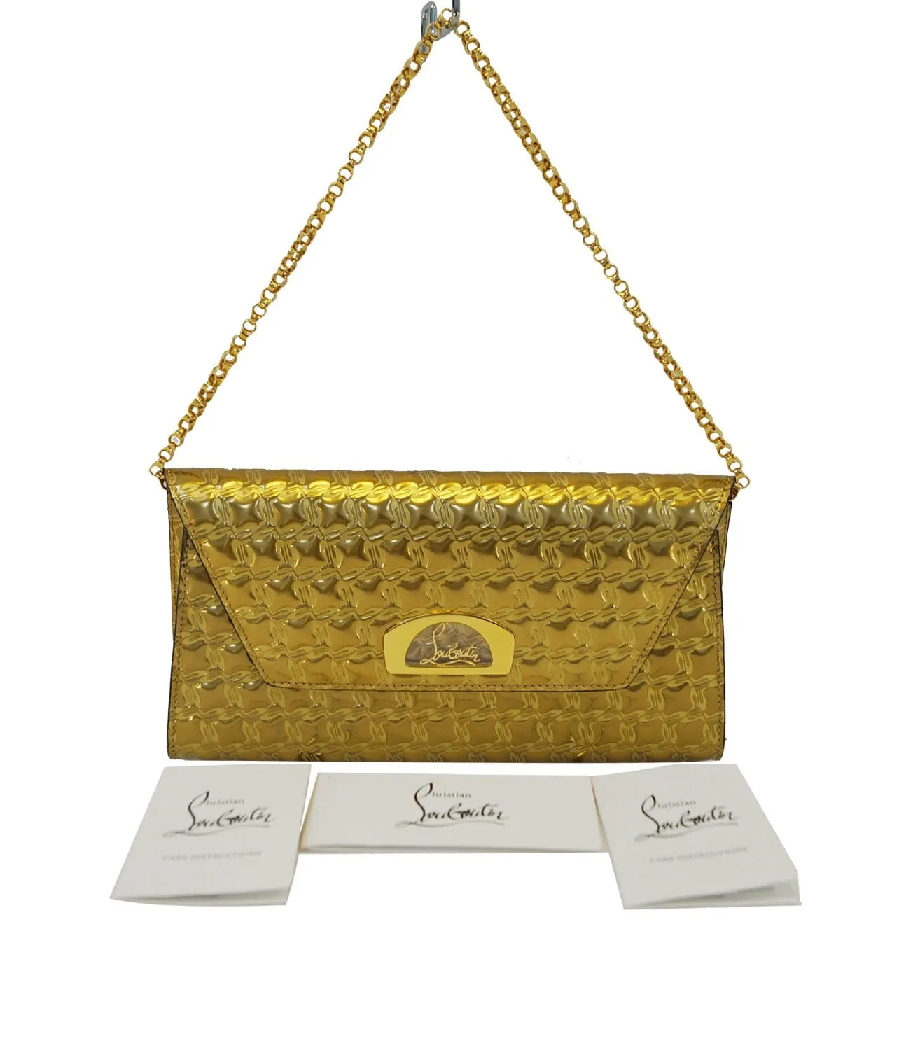 CHRISTIAN LOUBOUTIN Vero Dodat Gold Quilted Clutch Shoulder Bag