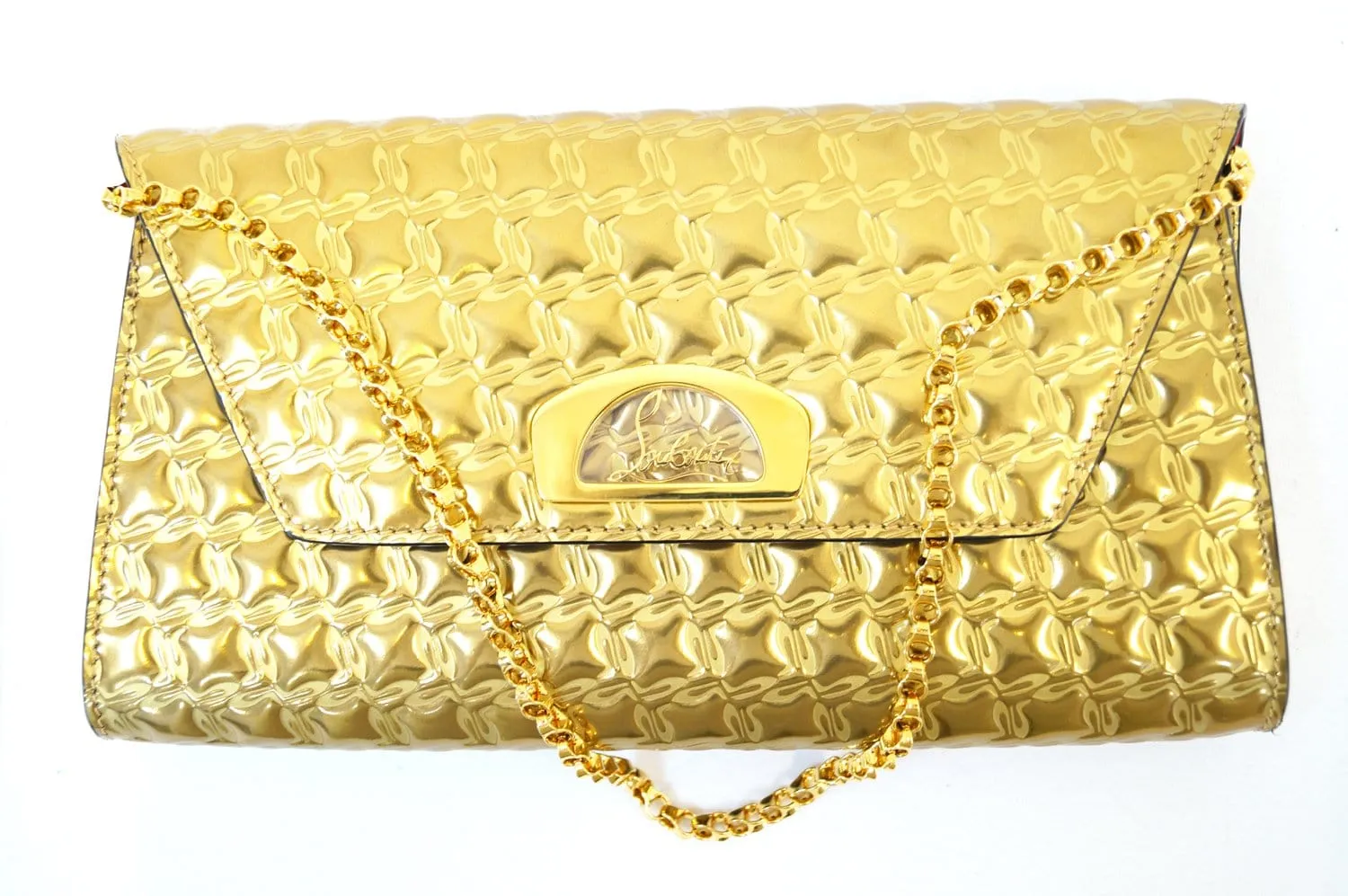 CHRISTIAN LOUBOUTIN Vero Dodat Gold Quilted Clutch Shoulder Bag