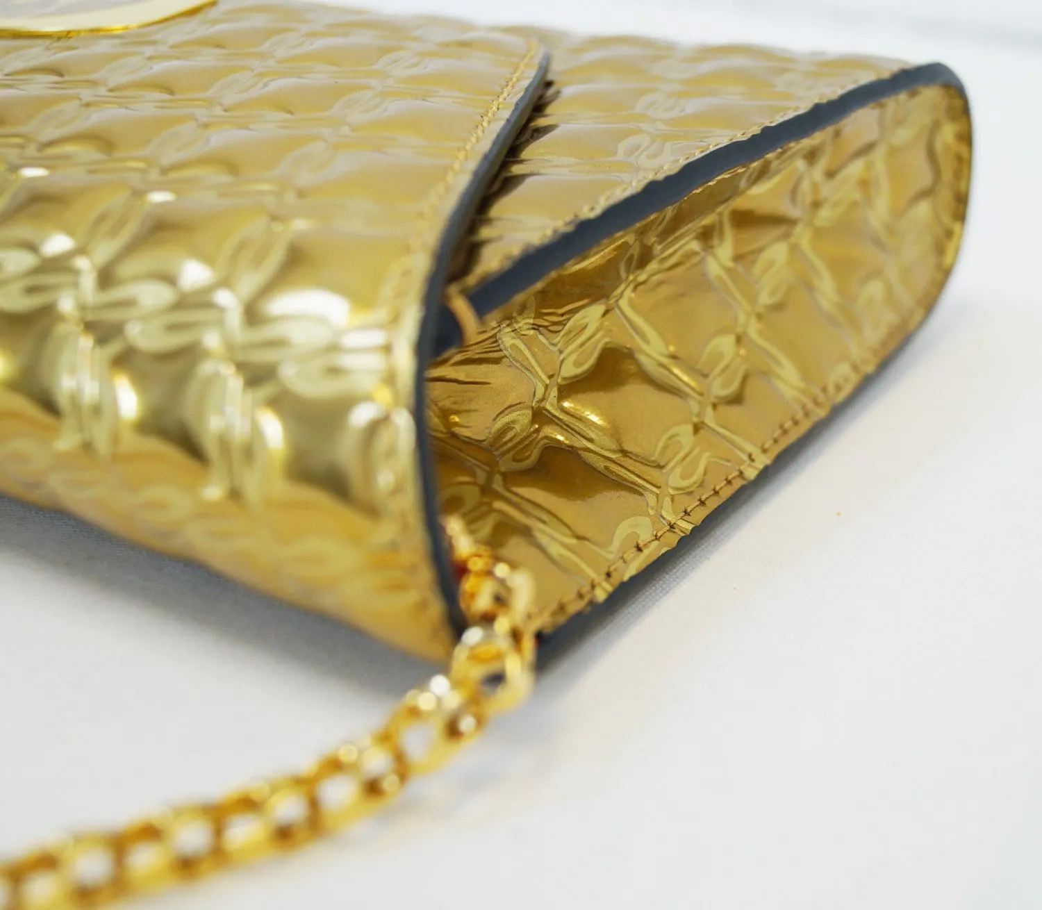 CHRISTIAN LOUBOUTIN Vero Dodat Gold Quilted Clutch Shoulder Bag