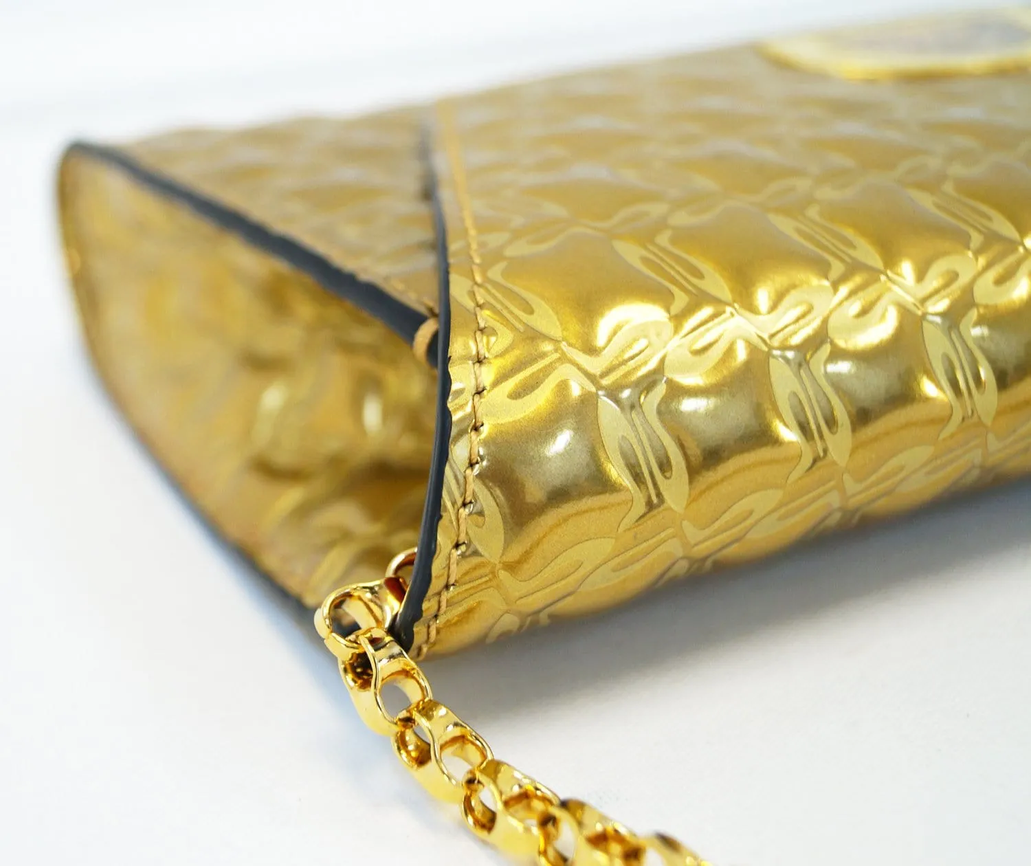 CHRISTIAN LOUBOUTIN Vero Dodat Gold Quilted Clutch Shoulder Bag