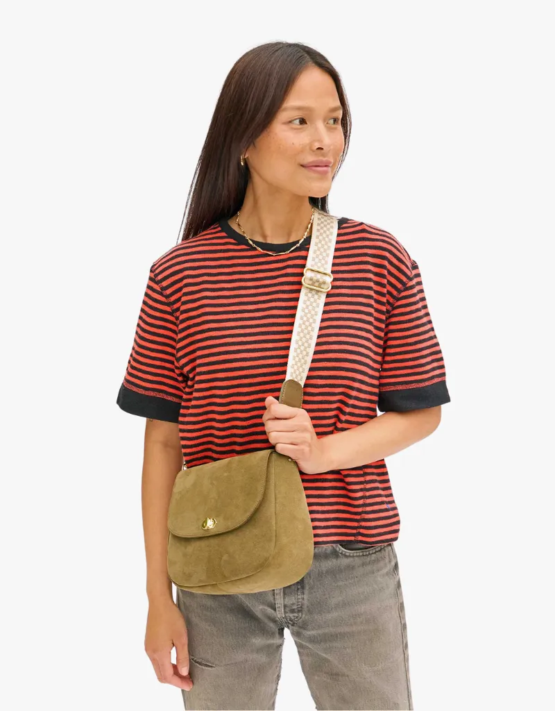 Clare V. Adjustable Crossbody Strap in Cream & Khaki Checker