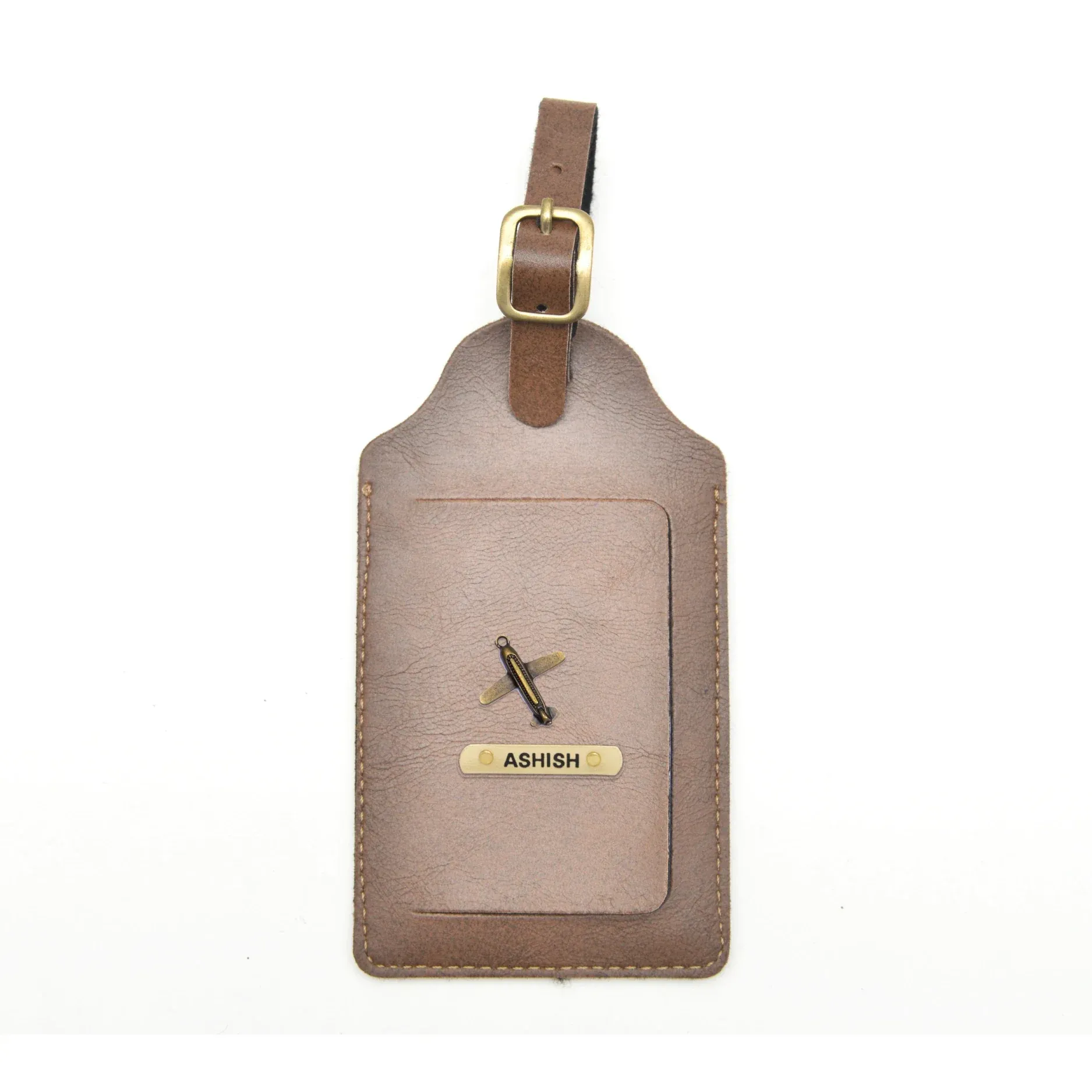 Classy Leather Customized Luggage Tag (Brown)