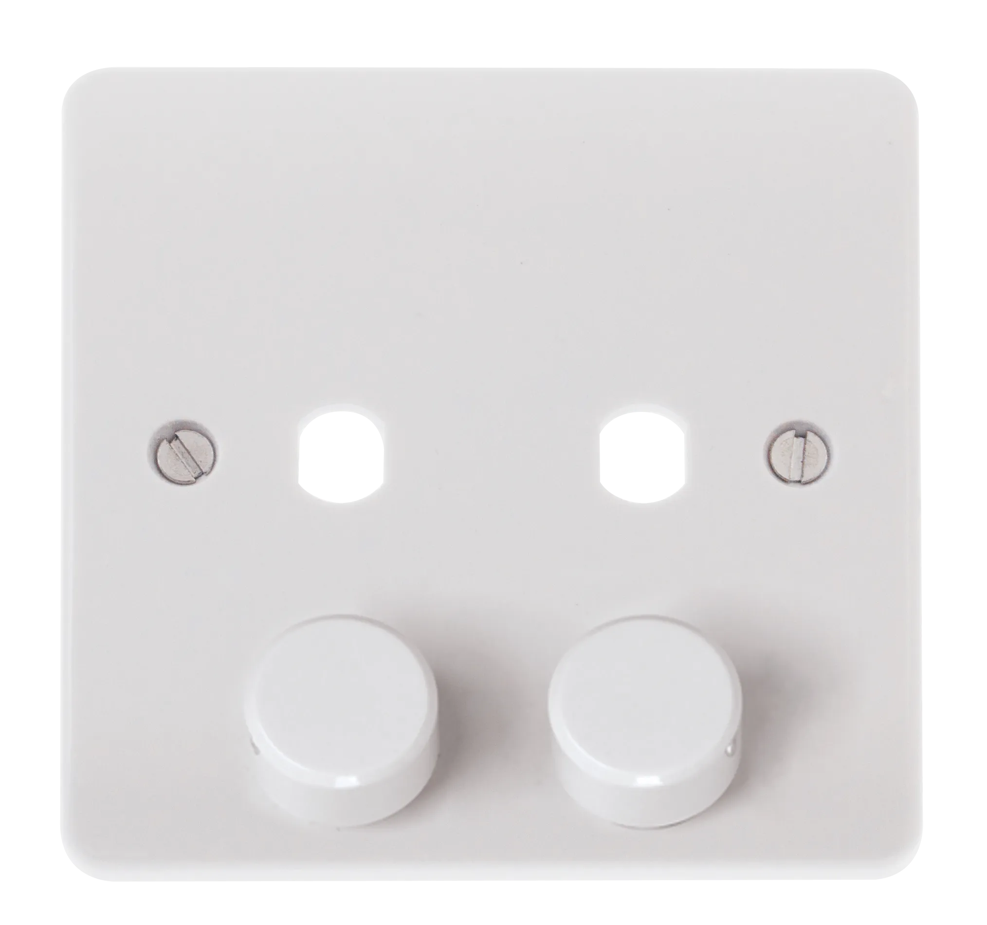 Click Mode CMA146PL White Moulded 2G Unfurnished Dimmer Plate & Knobs (800W Max) - 2 Apertures