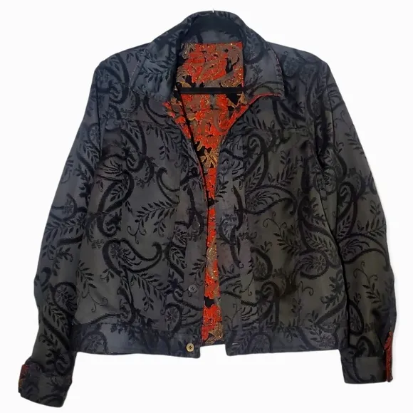 Coldwater Creek Reversible Floral Button Up Jacket Blazer Medium
